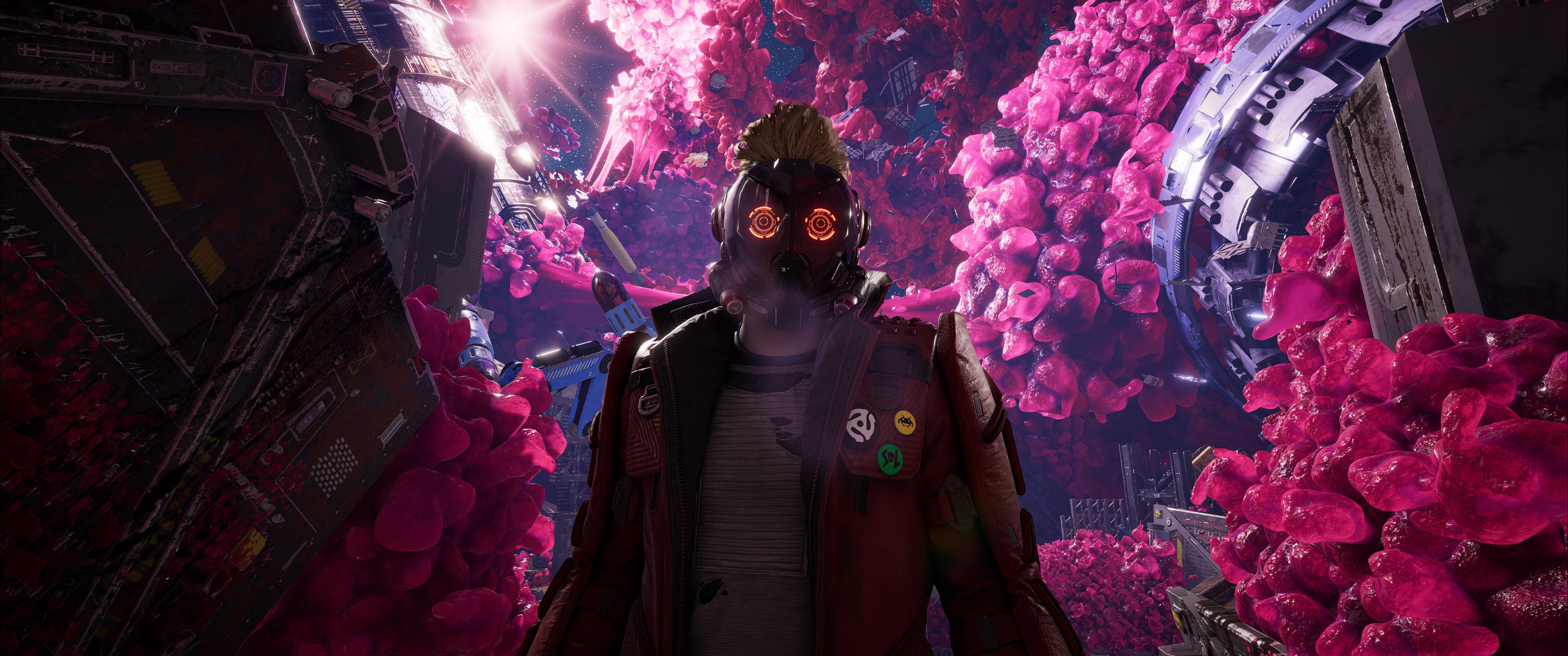 General 3440x1440 Star-Lord Peter Quill Guardians of the Galaxy (Game) ultrawide mask looking at viewer CGI screen shot