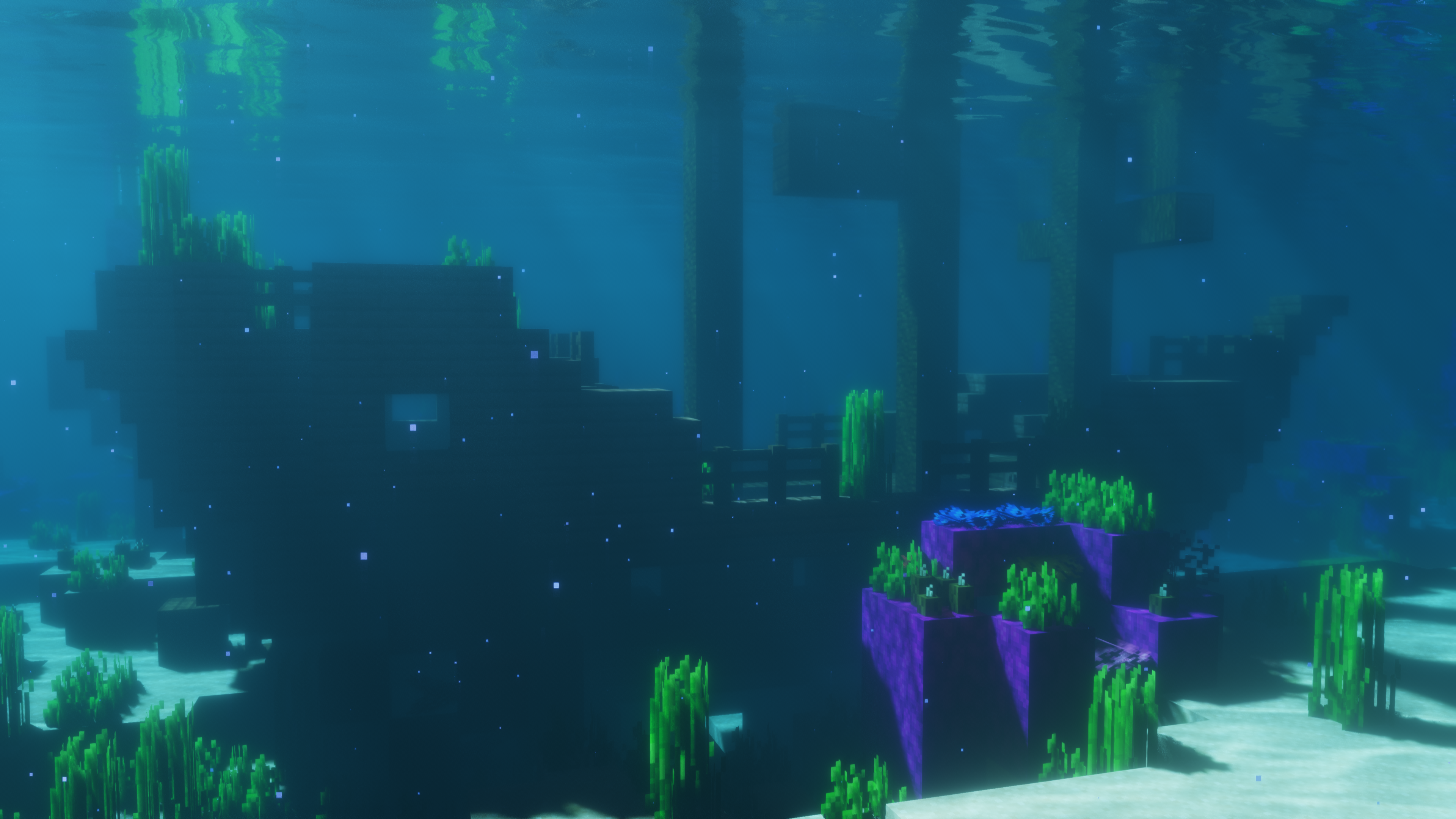 General 3840x2160 Minecraft PC gaming video games cube water underwater ship CGI