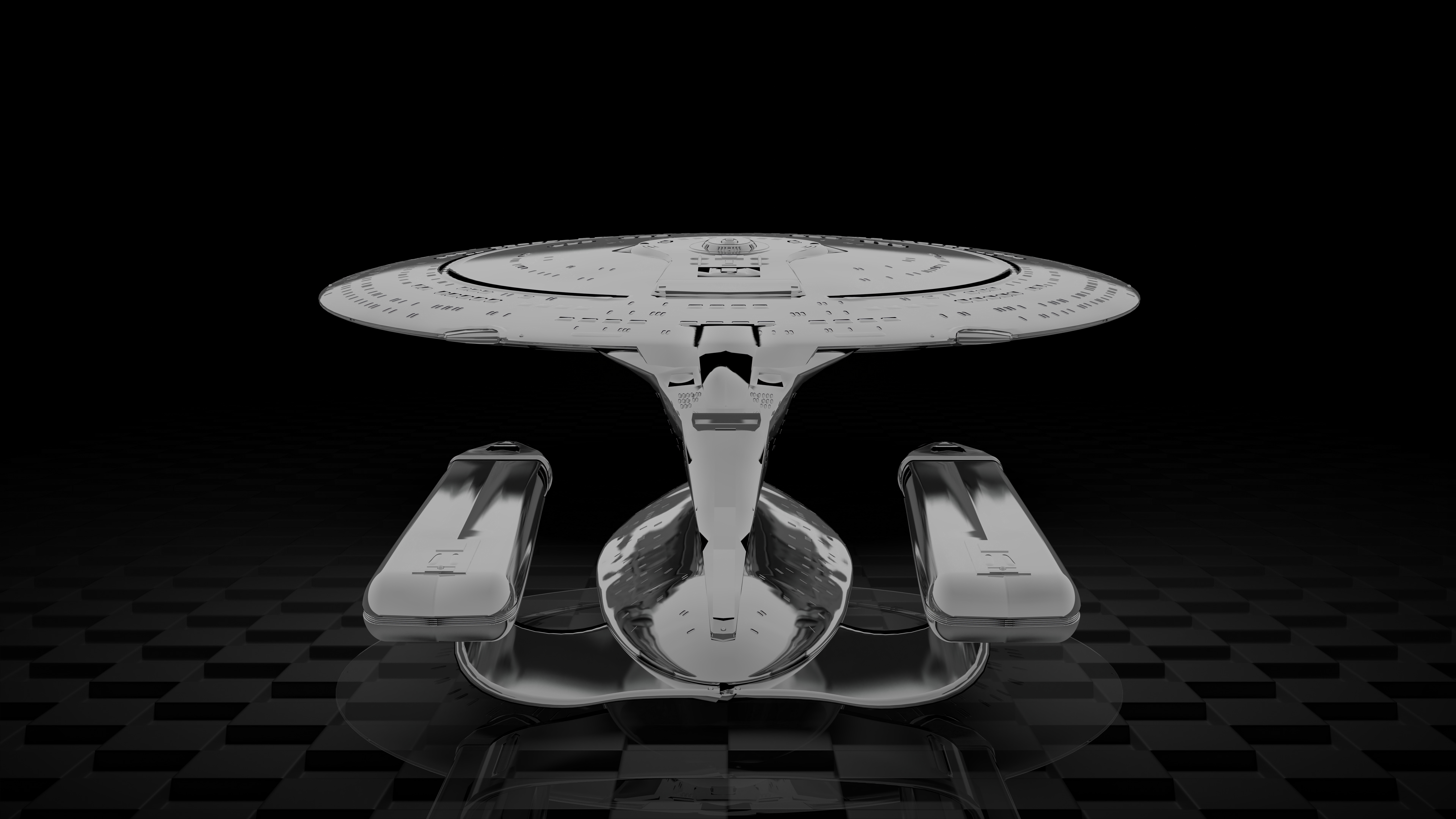 General 7680x4320 Star Trek Ships CGI Star Trek spaceship digital art reflection simple background technology minimalism checkered