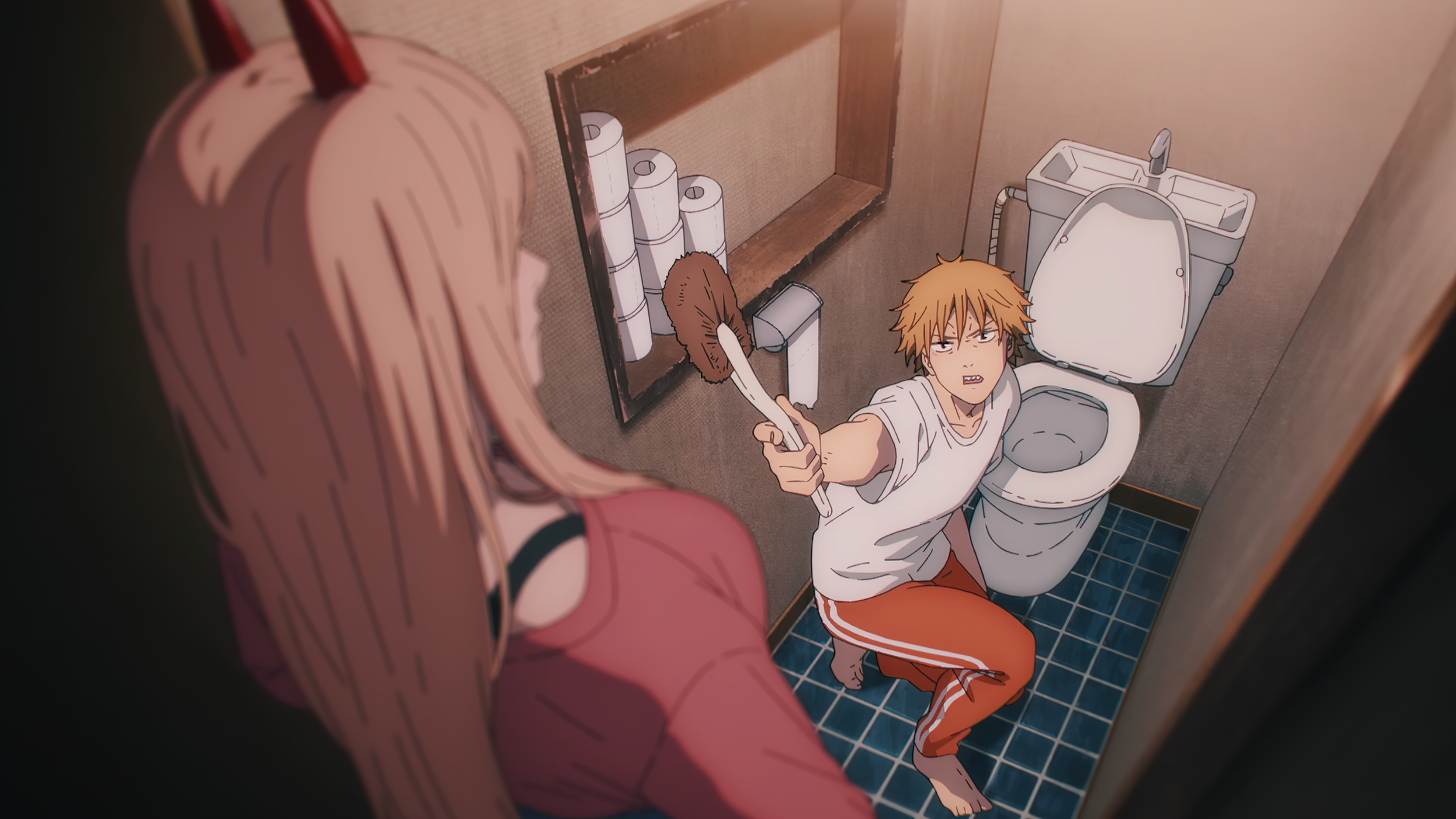 Anime 3840x2160 Chainsaw Man anime 4K Denji (Chainsaw Man) Power (Chainsaw Man) anime boys anime girls toilets Anime screenshot