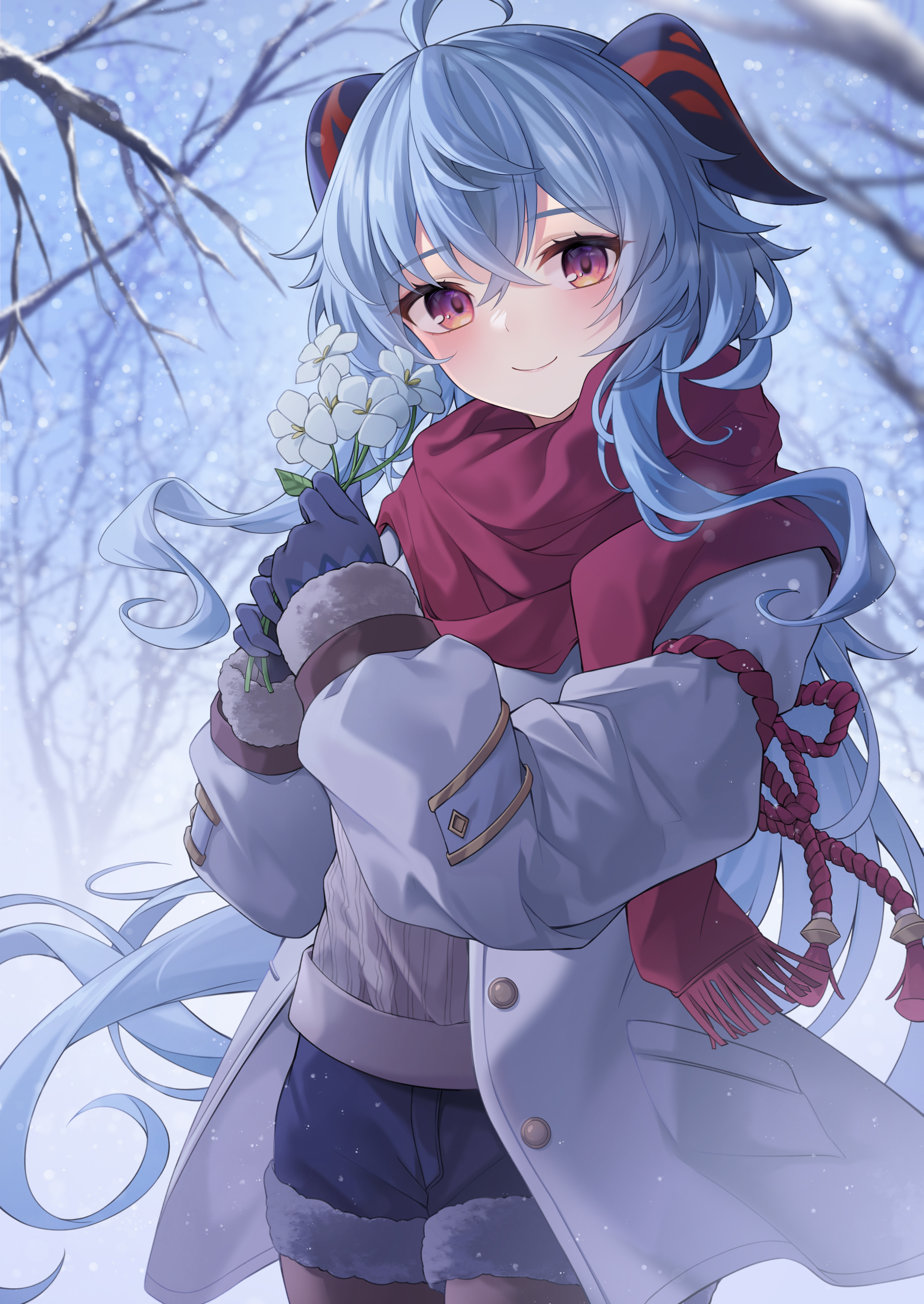 Anime 2508x3541 anime anime girls Ganyu (Genshin Impact) Genshin Impact gloves snow flowers scarf