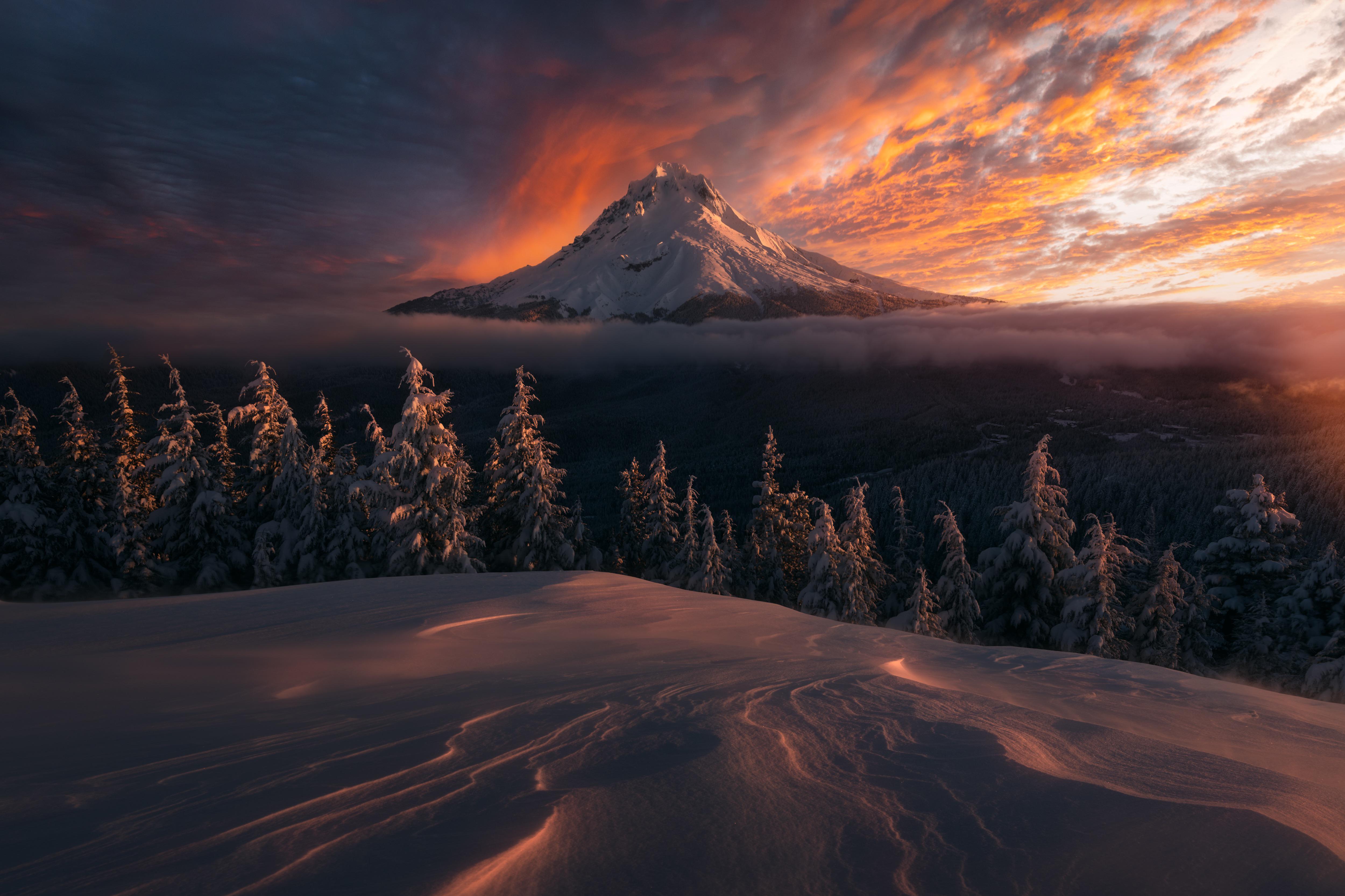 General 5000x3333 clouds nature landscape sunset Oregon USA winter snow mountains sunset glow