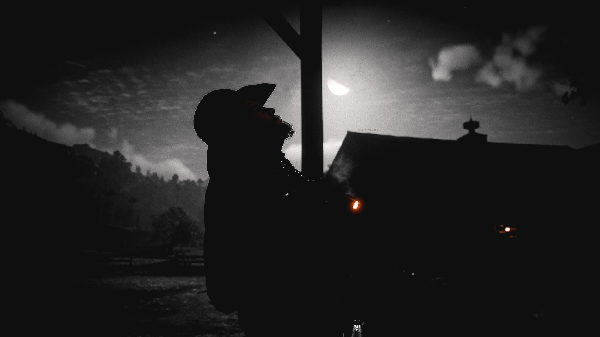 General 1920x1080 smoking Red Dead Redemption Red Dead Redemption 2 Arthur Morgan Rockstar Games video games video game characters monochrome night