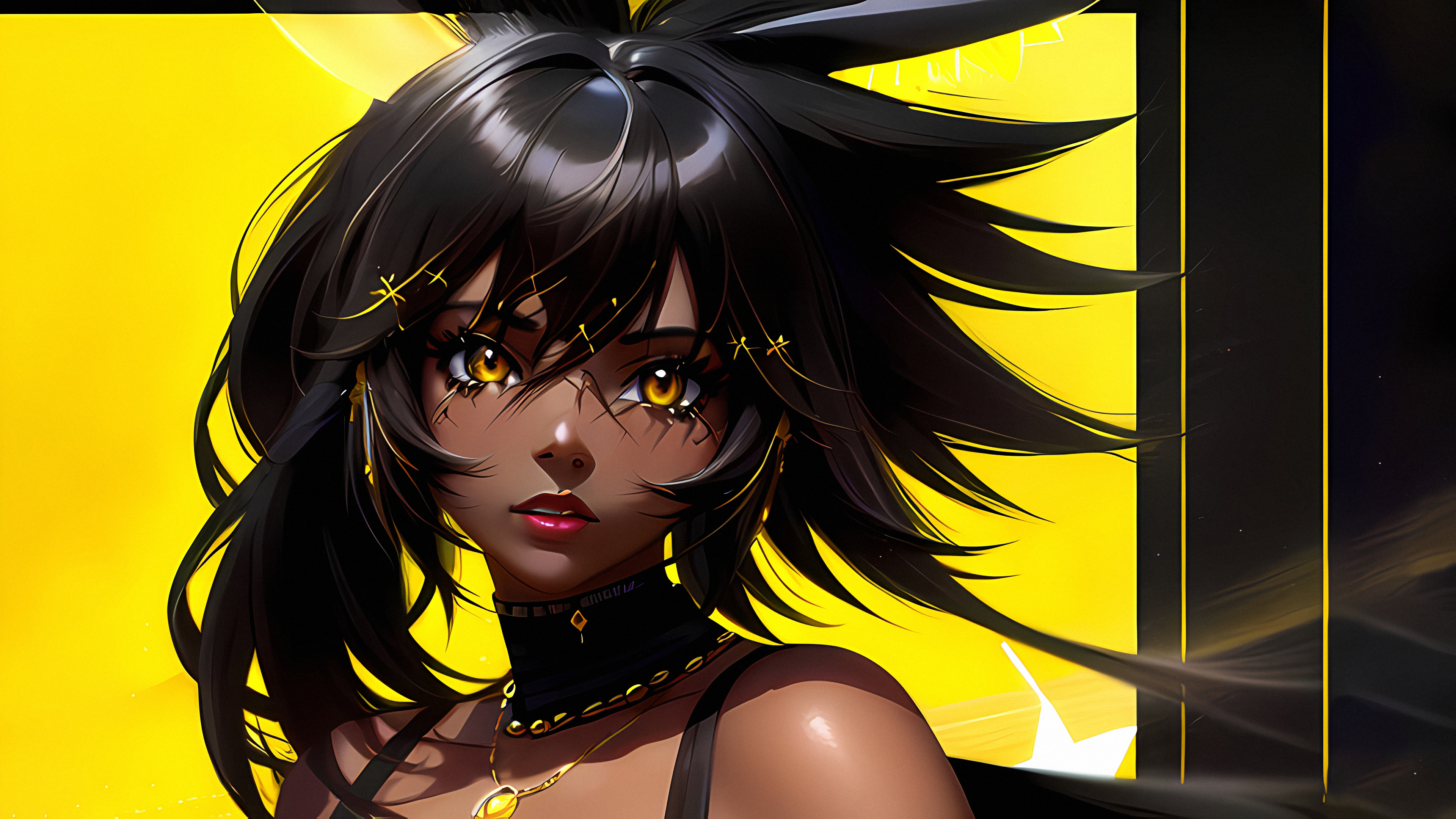 General 3840x2160 Stable Diffusion 4K ebony women women yellow AI art dark skin anime