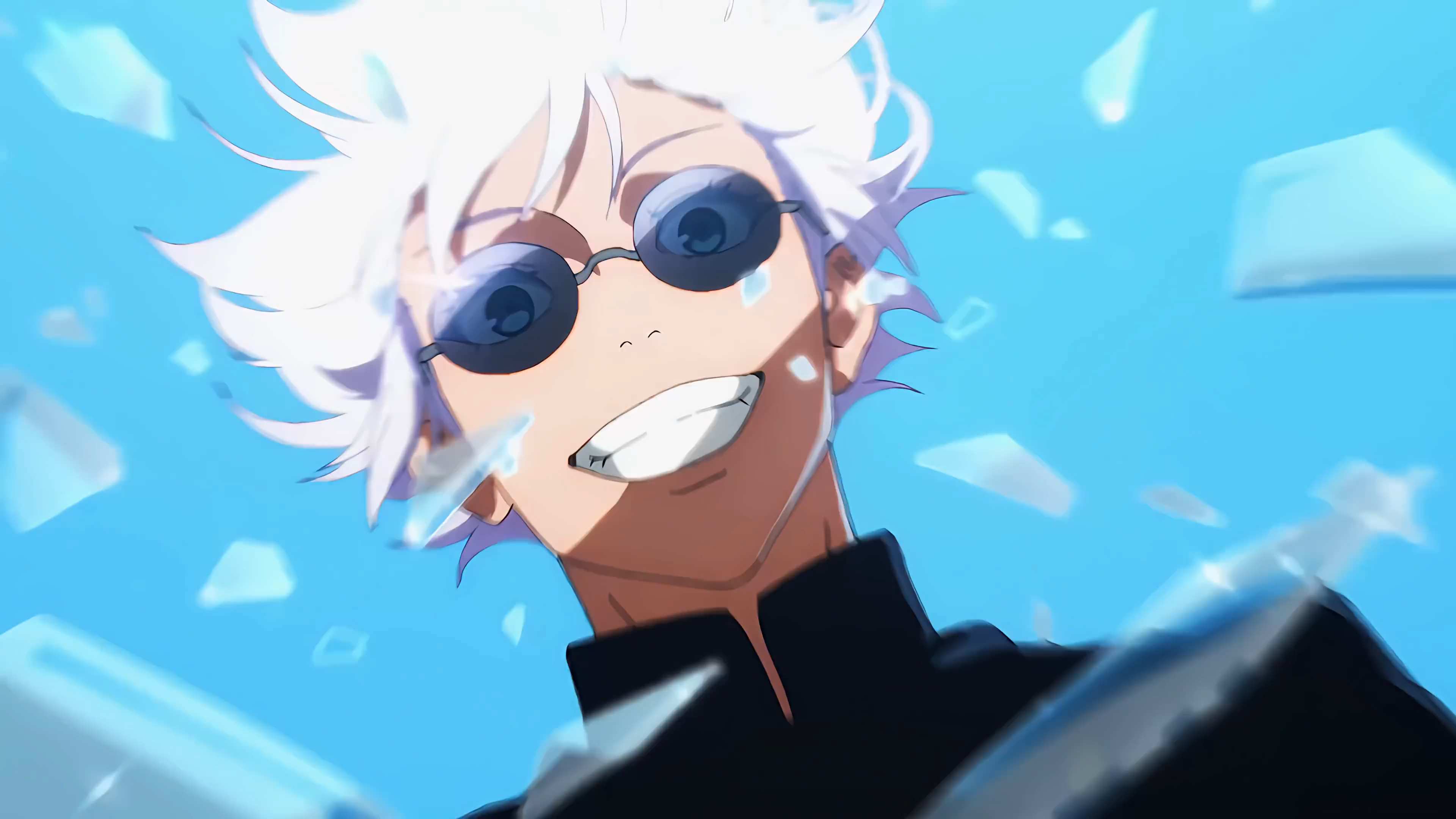 Anime 3840x2160 Jujutsu Kaisen Satoru Gojo anime anime screenshot anime boys smiling sunglasses sky broken glass teeth looking at viewer