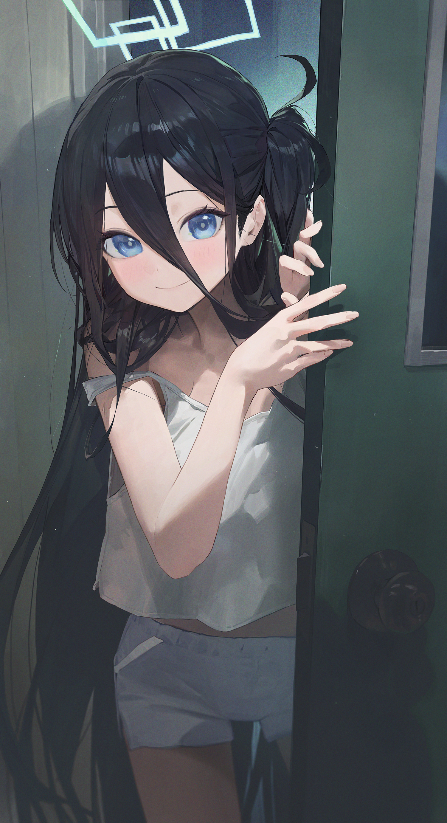 Anime 1500x2761 Blue Archive Tendou Alice anime girls portrait display long hair looking at viewer smiling blushing door