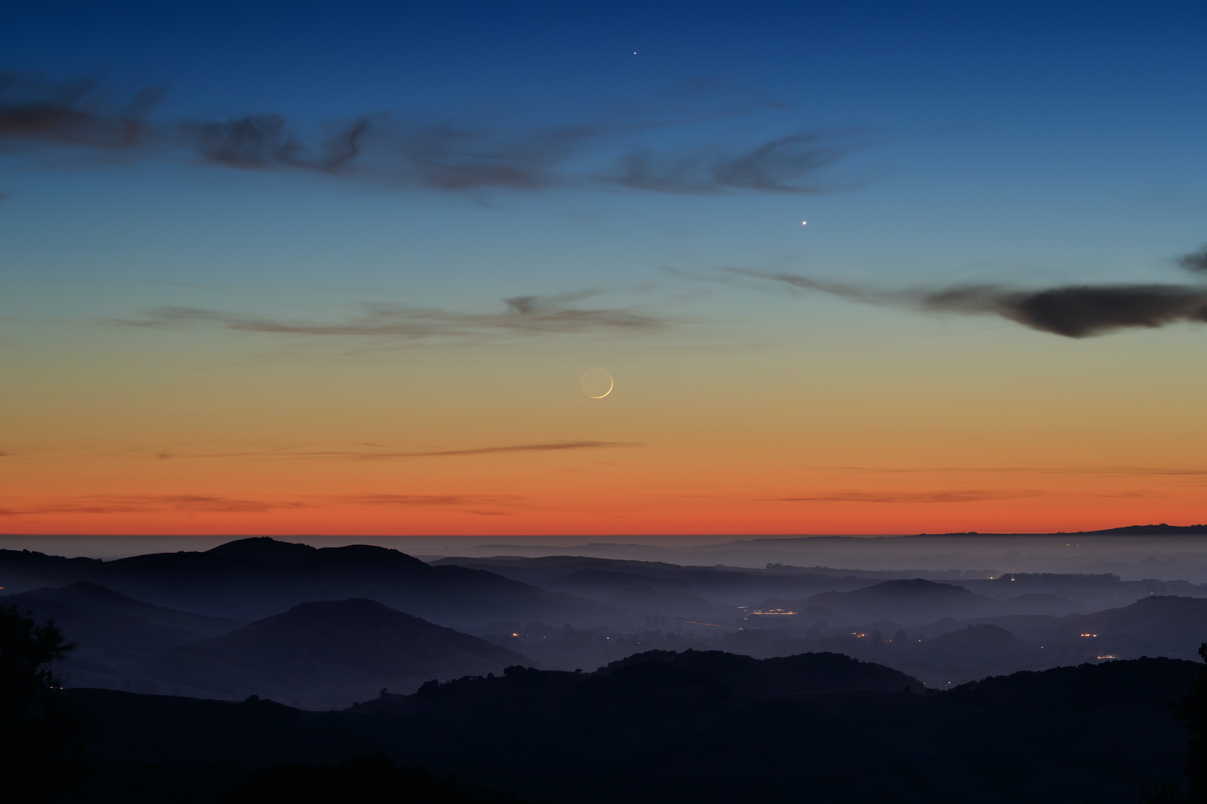 General 4000x2667 photography landscape nature sunset Moon stars mountains aerial view evening sky sunset glow clouds