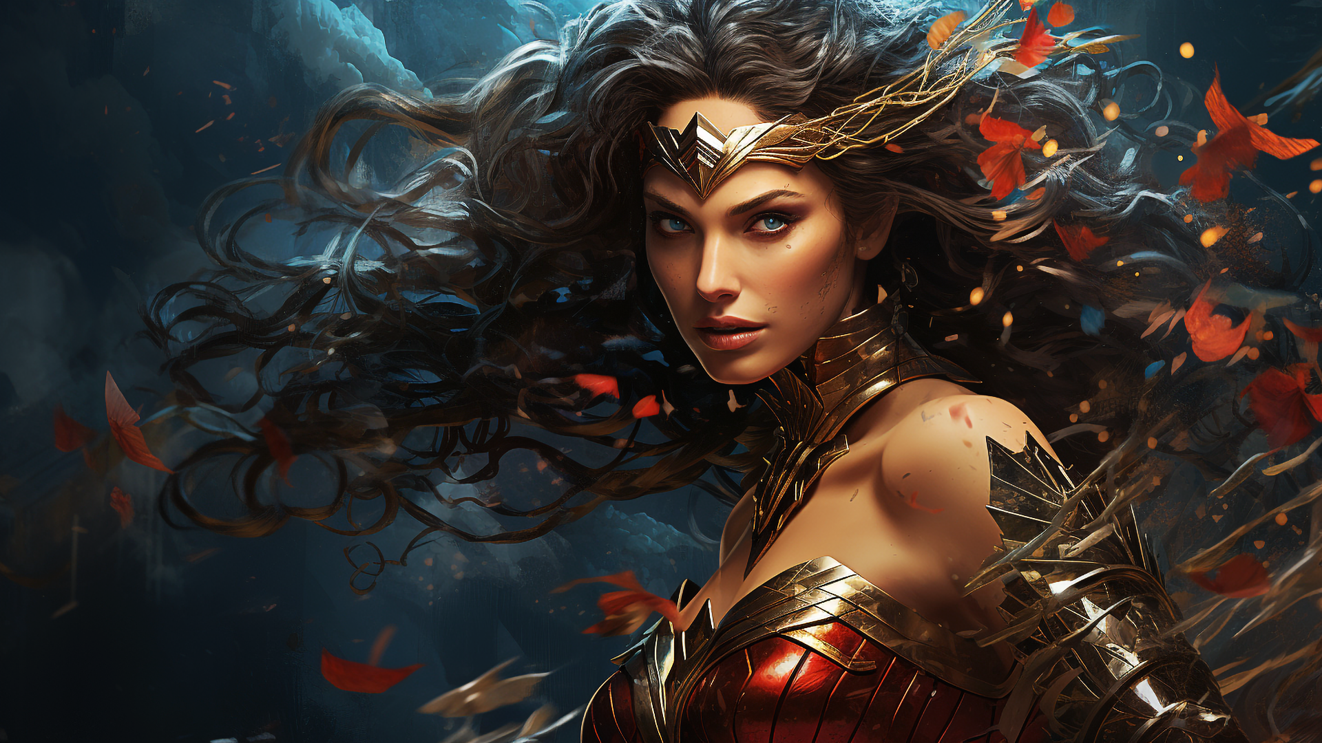 General 1920x1080 AI art women Wonder Woman DC Comics long hair digital art looking at viewer superheroines