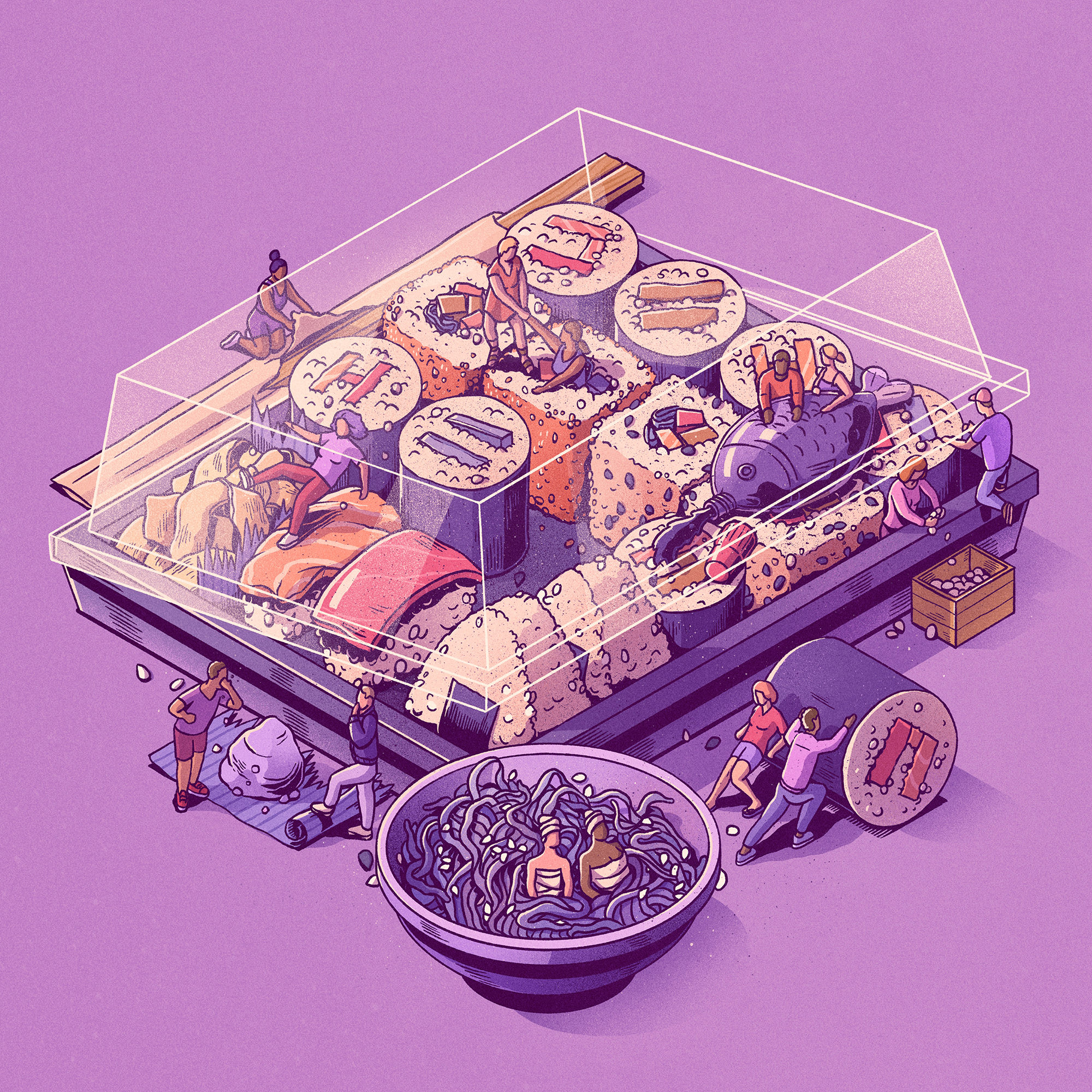 General 2000x2000 digital art artwork illustration food sushi box people abstract minimalism simple background grossehalbuer