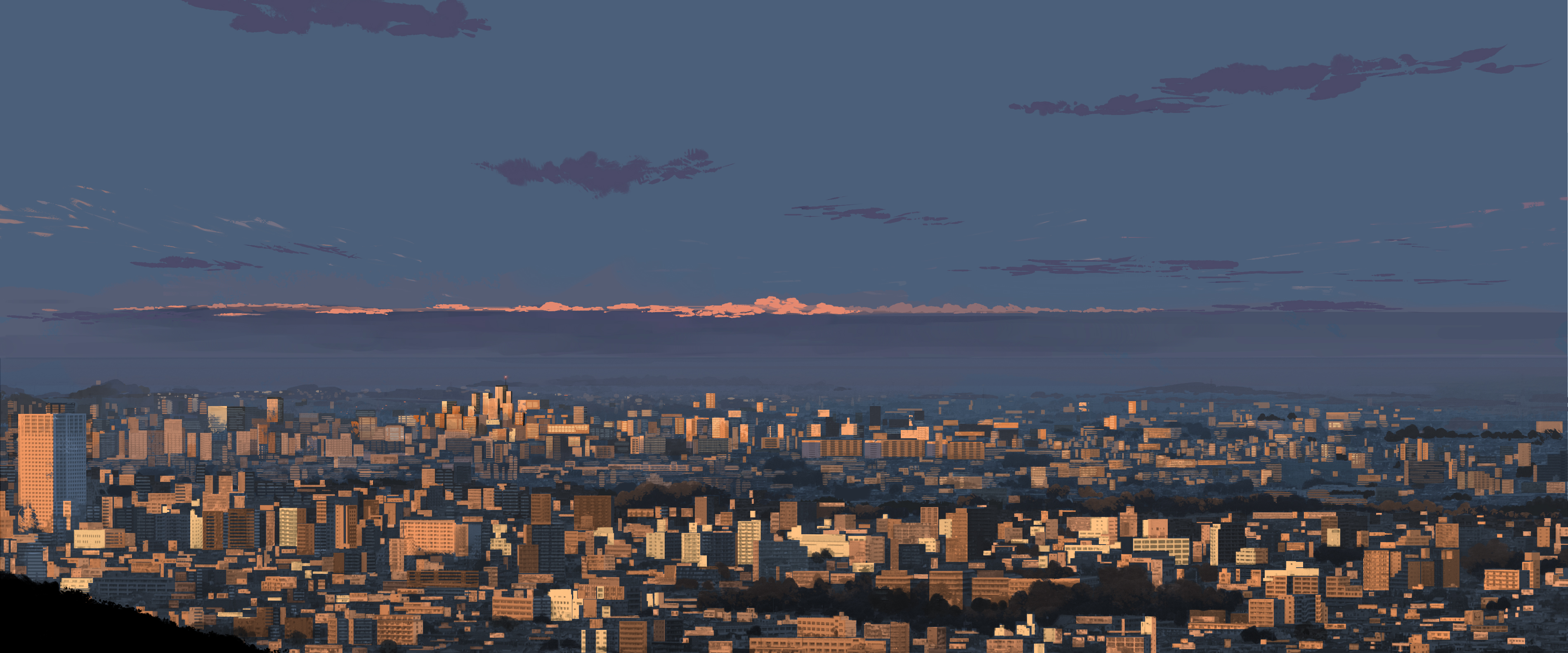 General 3800x1584 digital art artwork illustration city cityscape building sky clouds sunlight