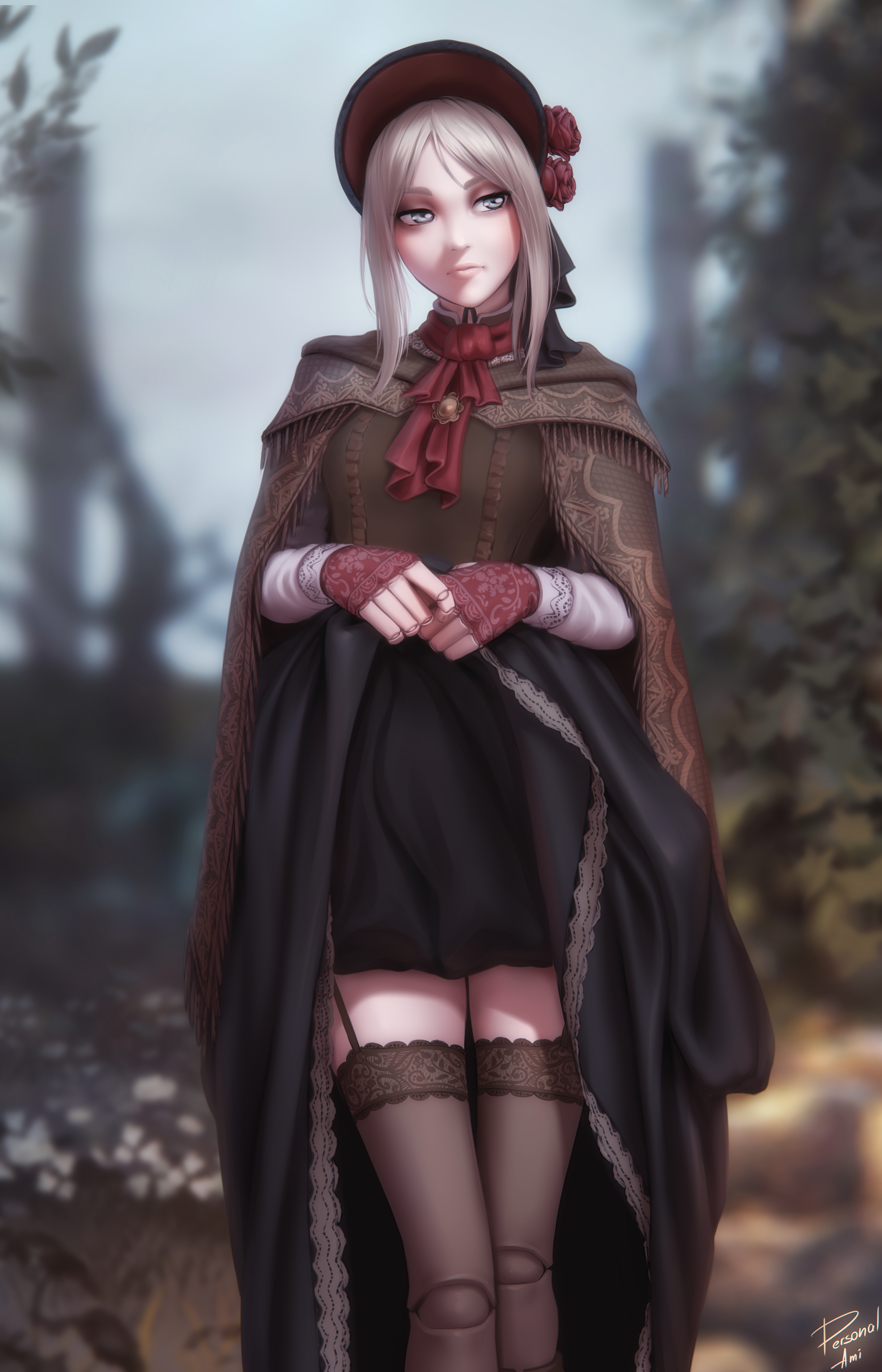 General 4500x7000 Plain Doll (Bloodborne) Plain Doll Bloodborne video game girls video game characters artwork drawing fan art Personal ami video games standing portrait display hat signature stockings looking sideways garter straps depth of field