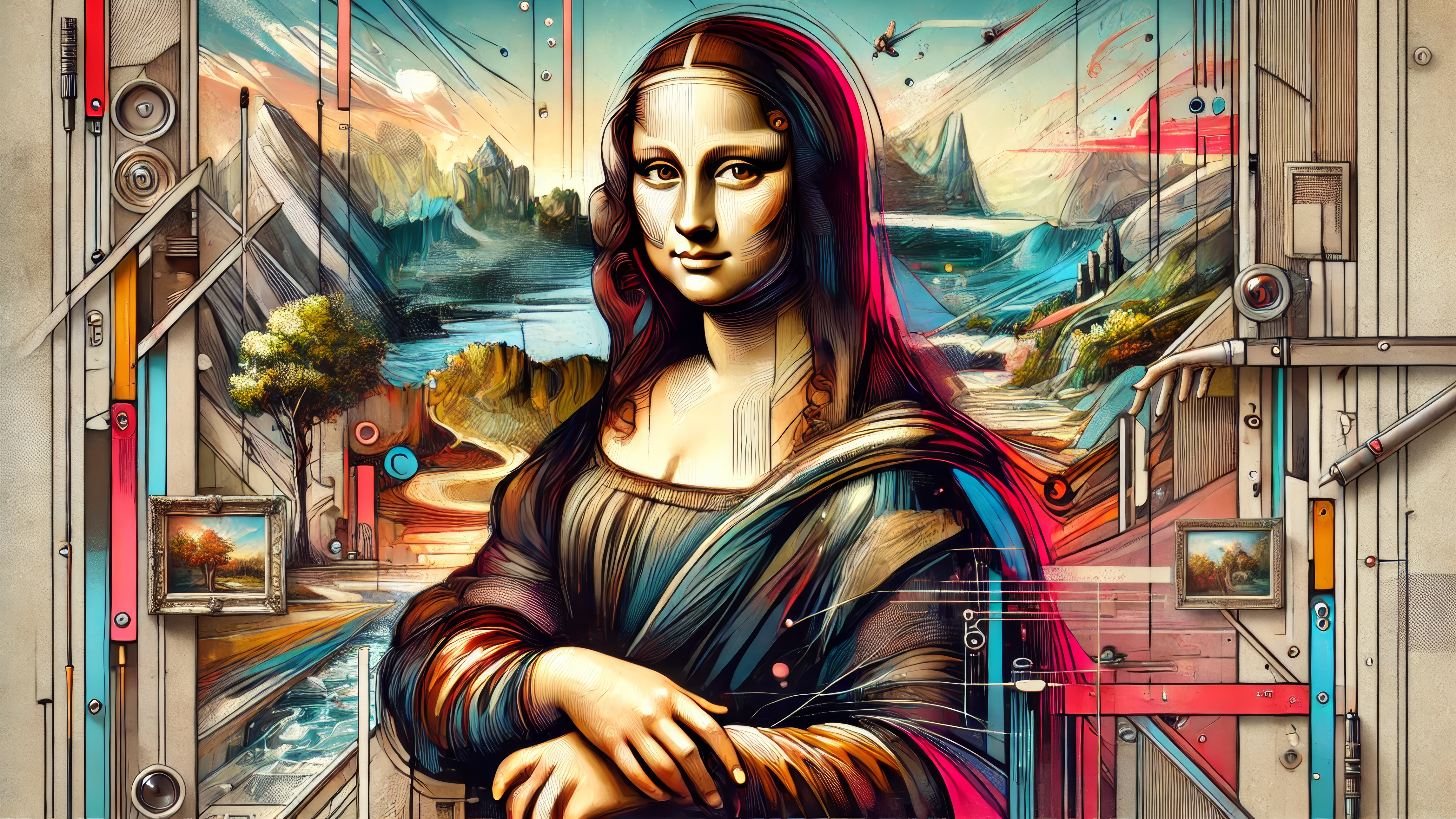 General 4588x2583 Leonardo da Vinci Mona Lisa AI art concept art