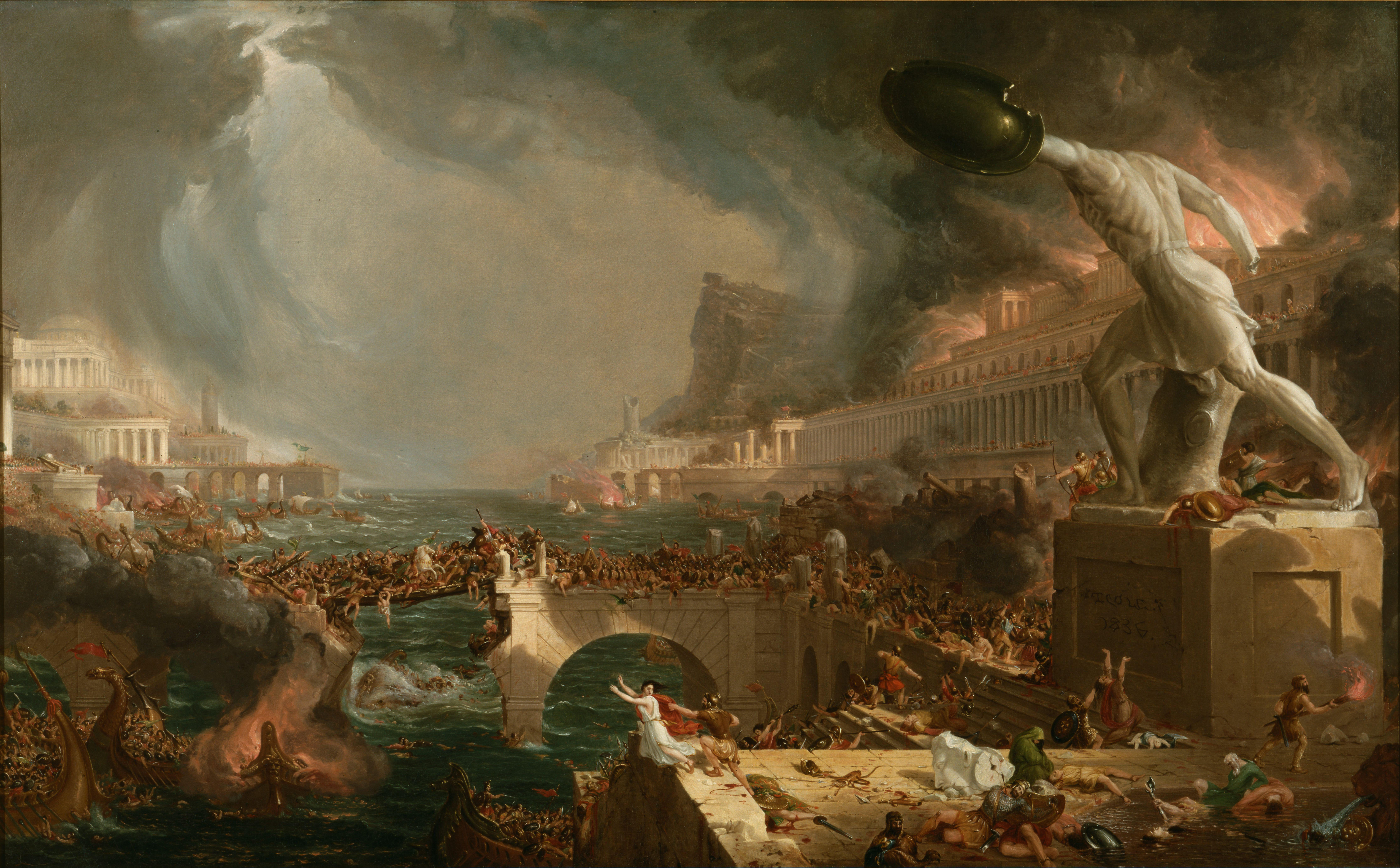 General 8917x5532 Thomas Cole painting artwork classic art fire burning cityscape siege war Rome