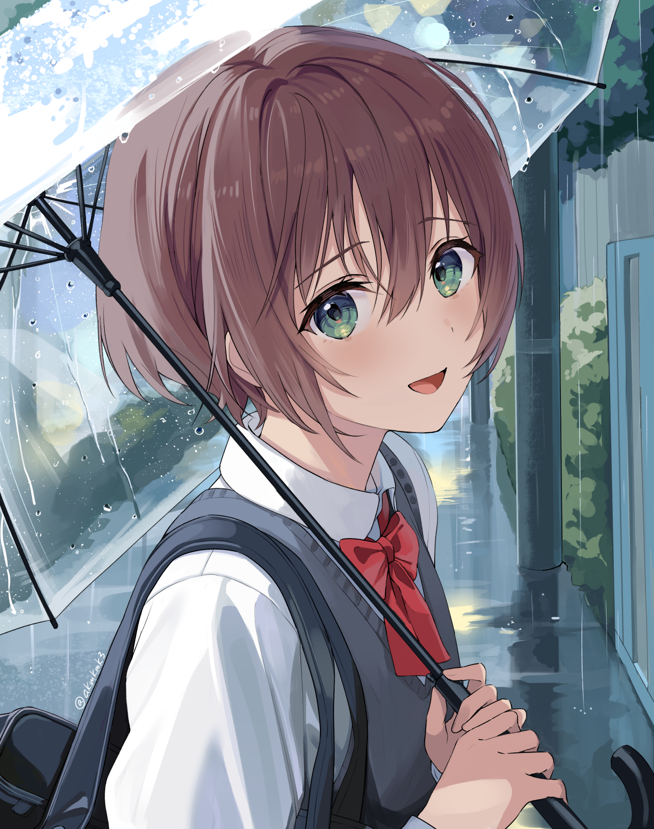 Anime 1300x1647 anime artwork anime girls umbrella rain green eyes school uniform schoolgirl