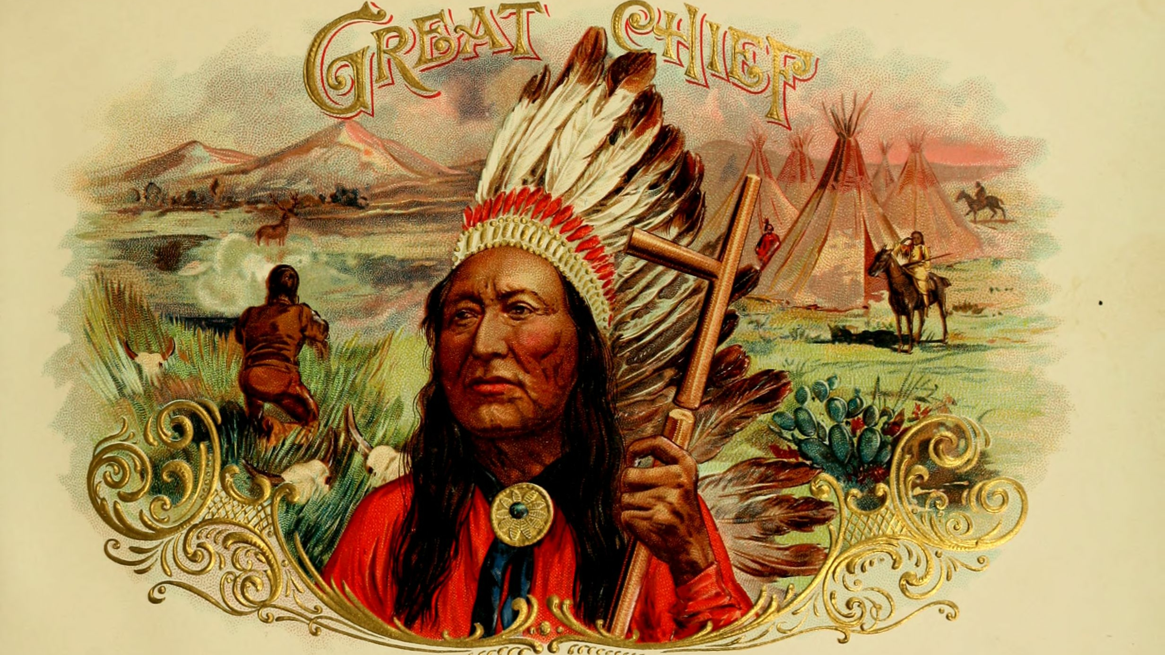 General 3840x2160 Native Americans vintage USA people artwork lithograph headdress