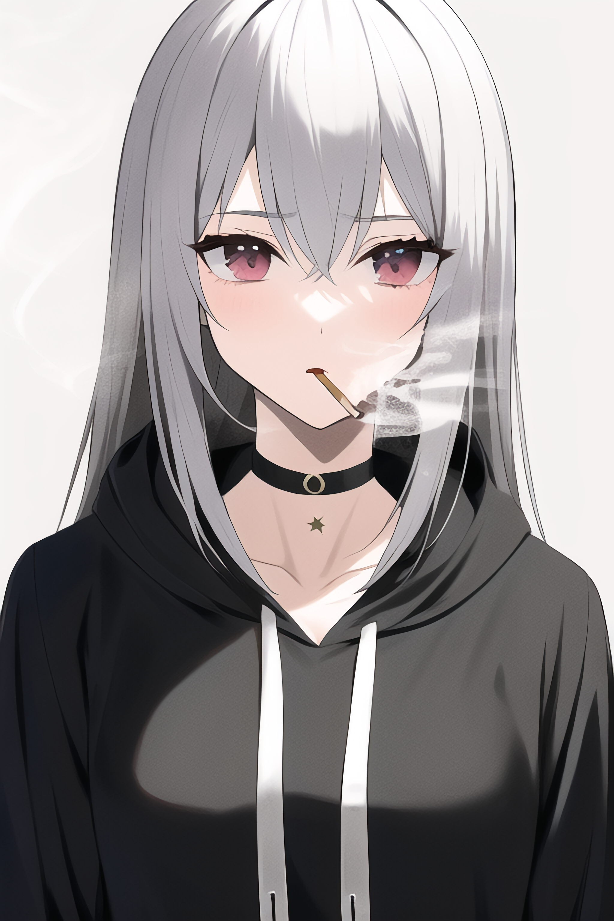 Anime 2048x3072 smoke anime girls cigarettes silver hair red eyes