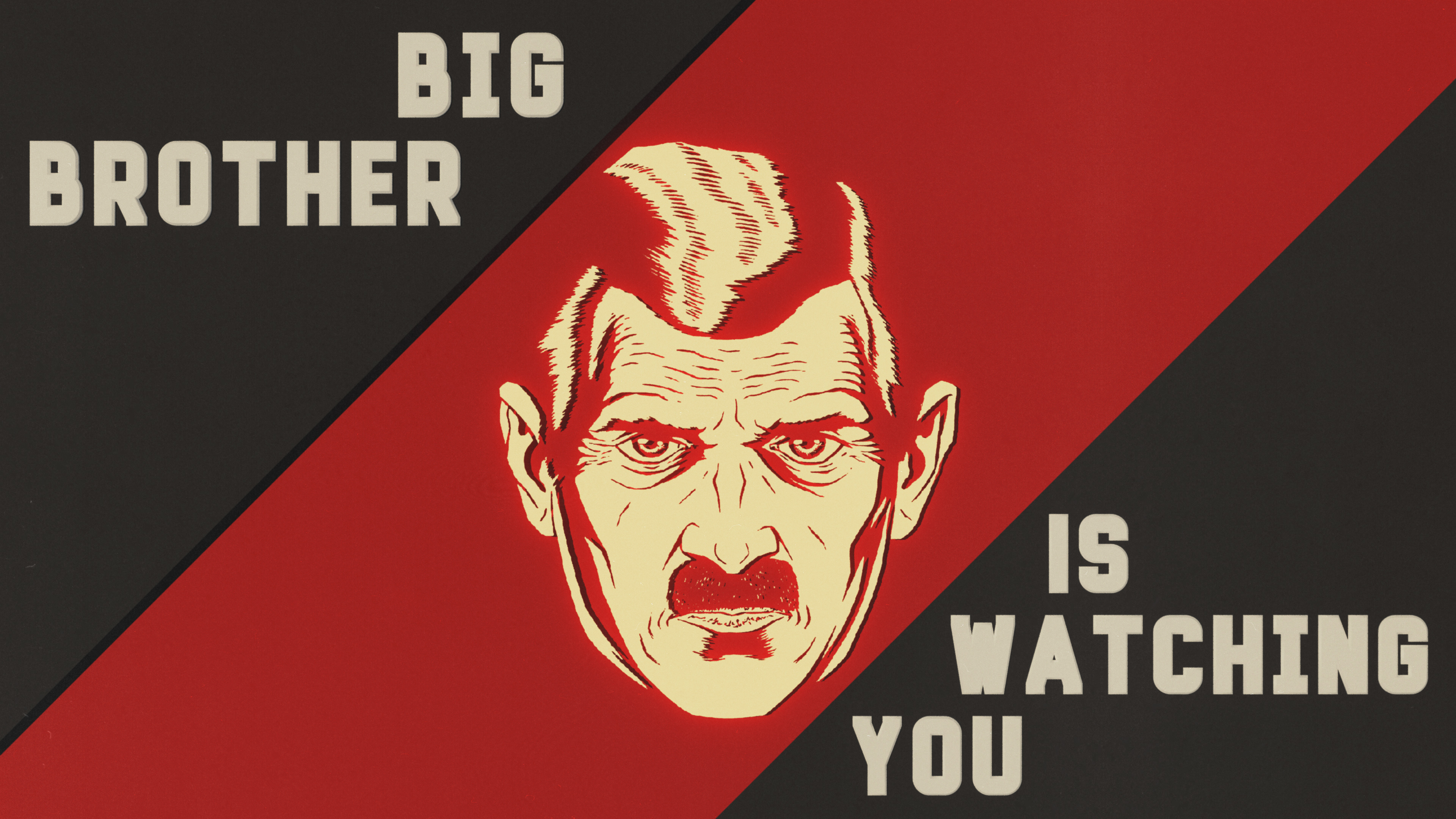 General 3840x2160 George Orwell totalitarianism big brother red text face retro style Blender CGI 1984 men moustache