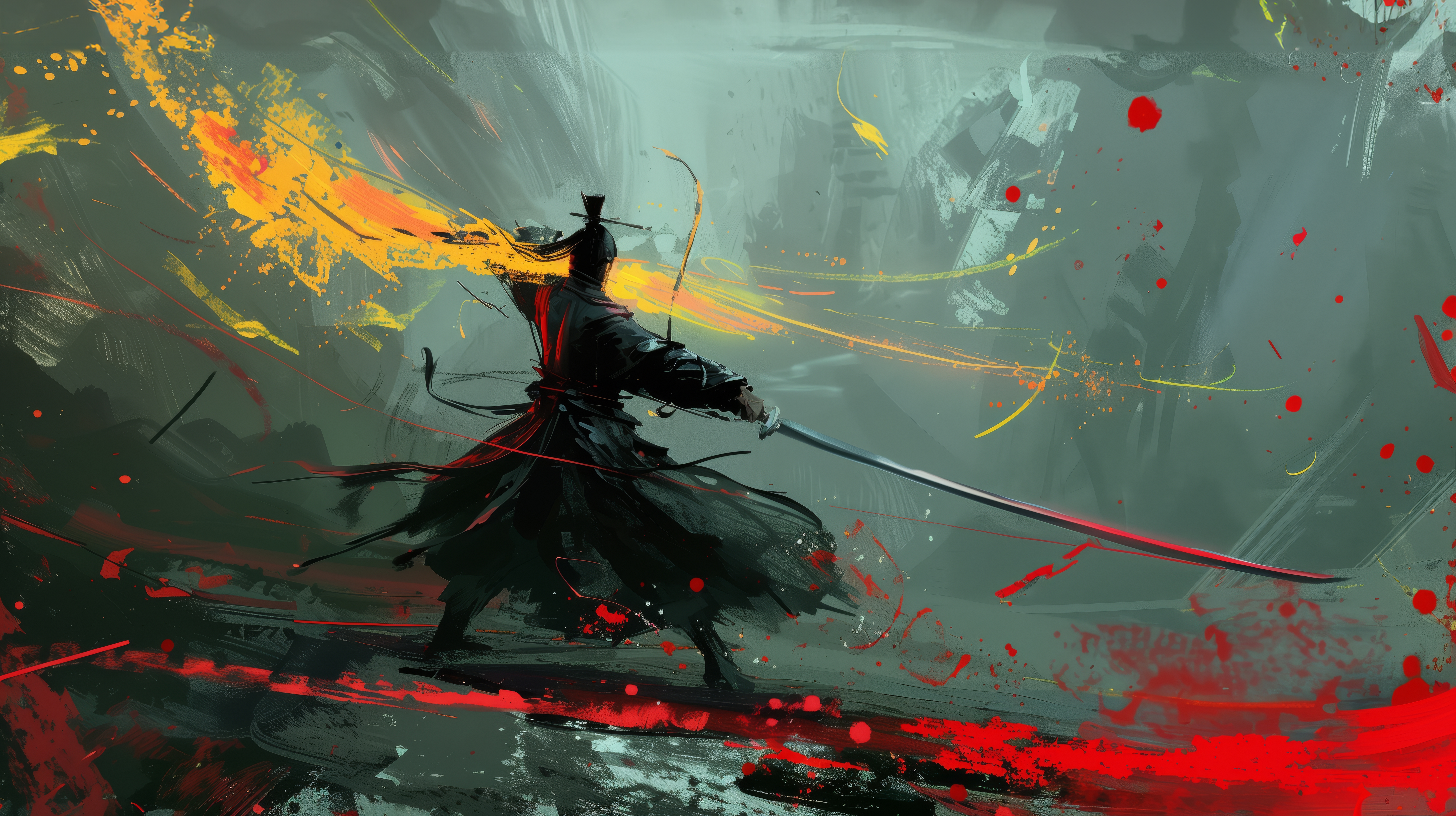 General 5824x3264 AI art illustration samurai warrior sword painting