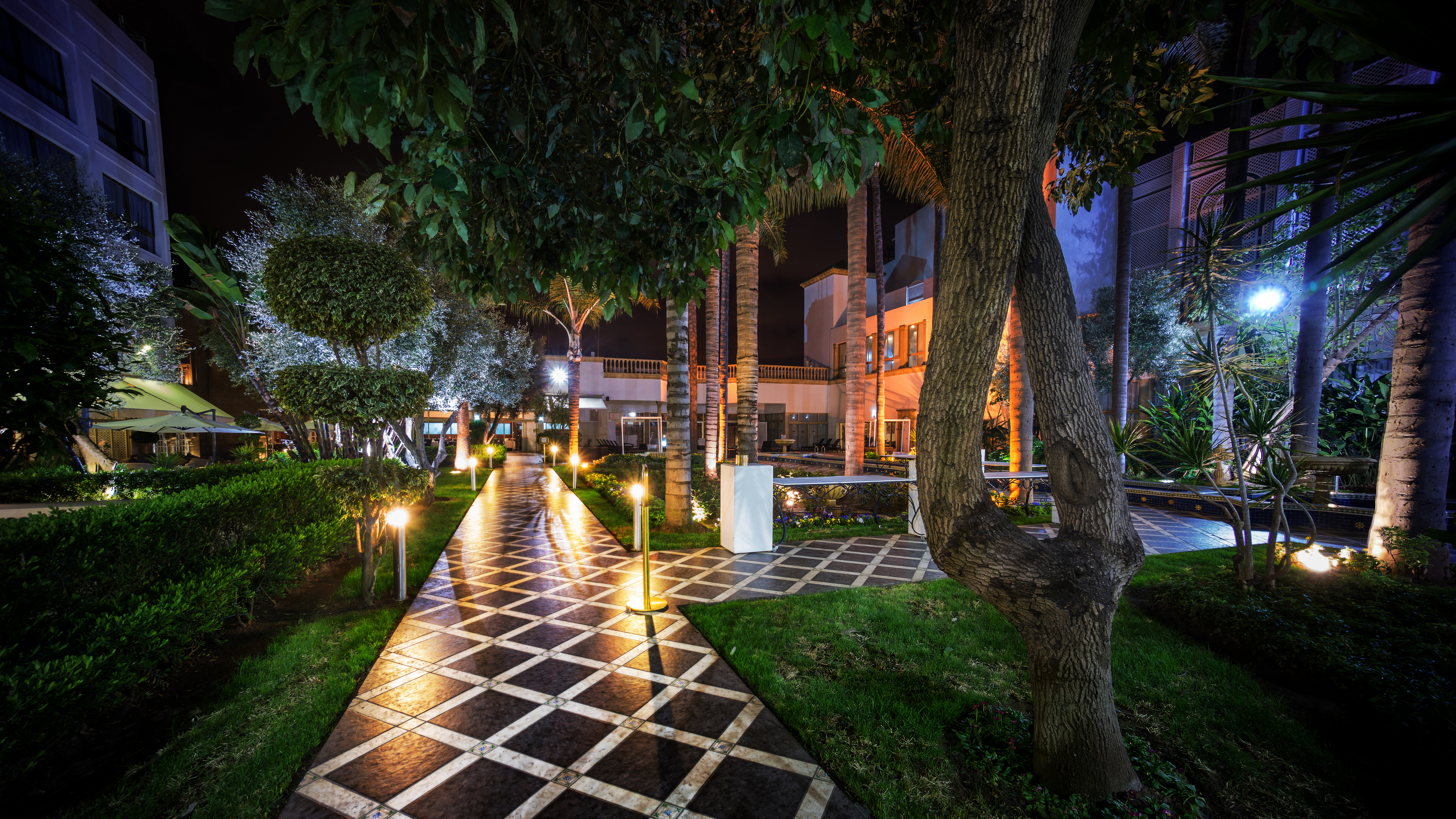 General 3840x2160 Morocco Trey Ratcliff Rabat city garden night trees lights 4K