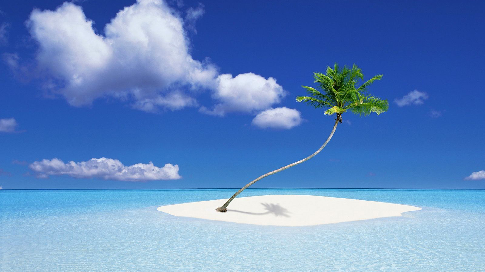 General 1600x900 blue sea island palm trees clouds sand horizon sky water sunlight