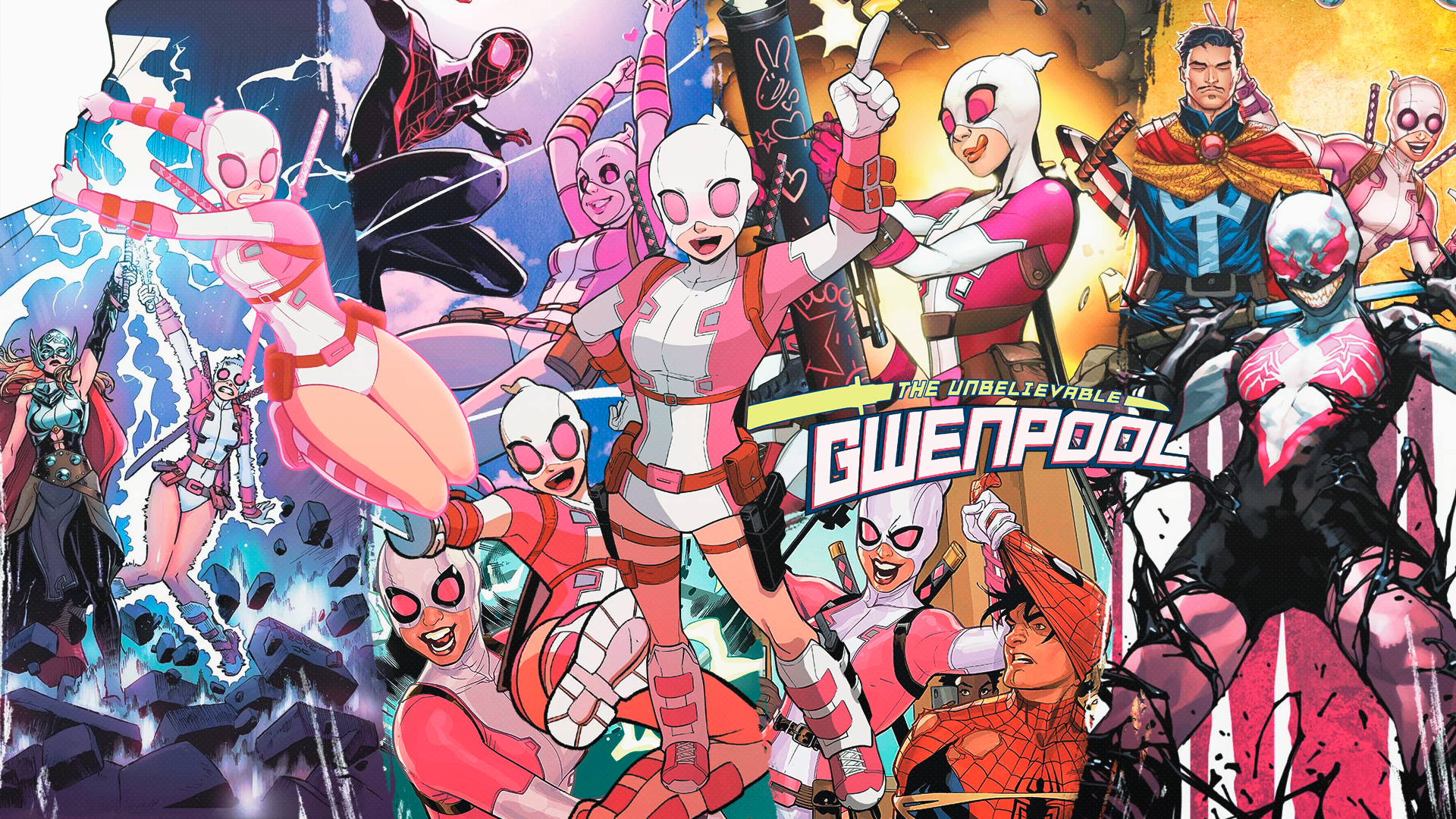 Anime 1920x1080 Gwenpool comic art collage DinocoZero superheroines