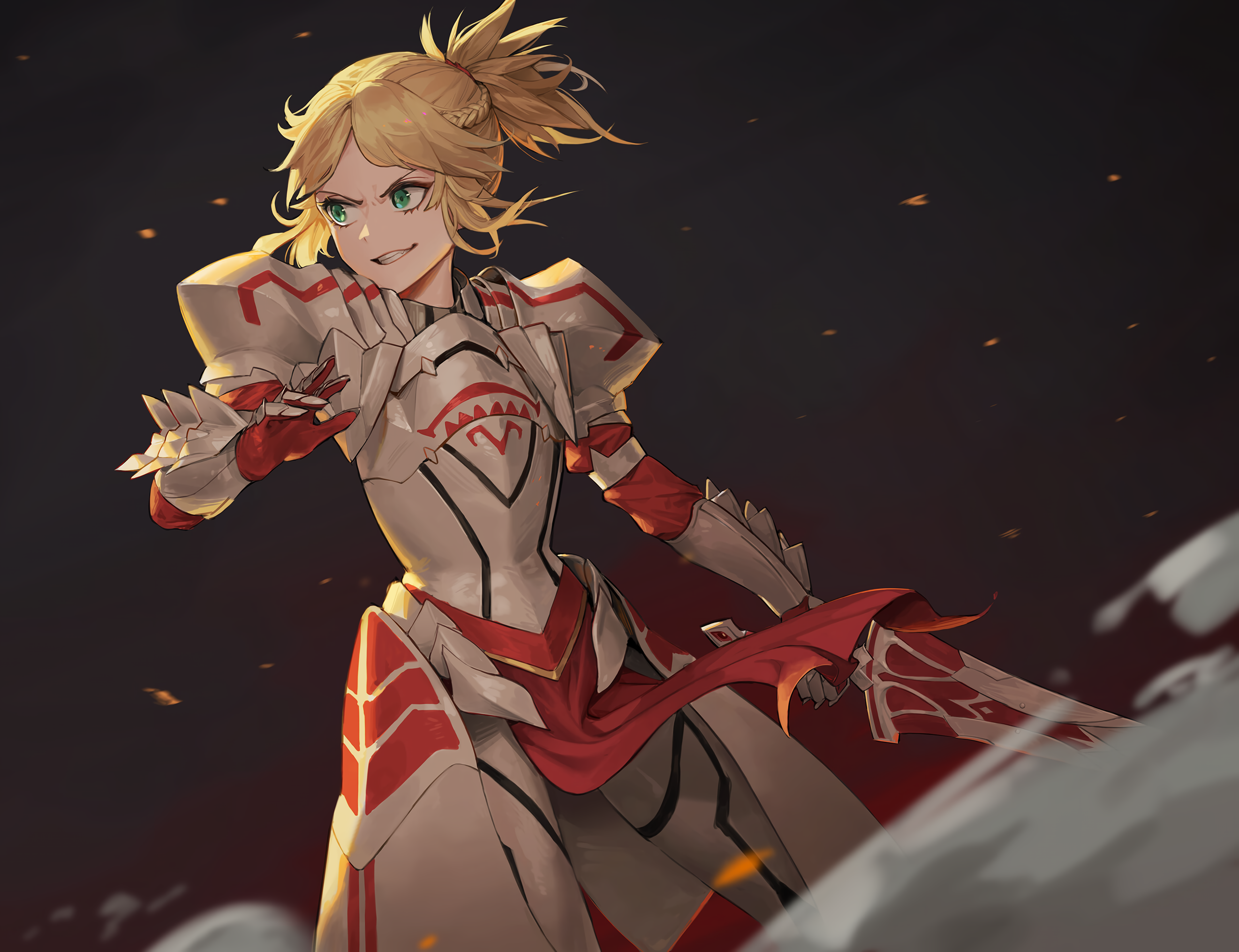 Anime 2560x1967 Mordred (Fate/Apocrypha) Mordred Fate/Apocrypha  armor anime girls Cotta blonde artwork Fate series smiling sword weapon blue eyes