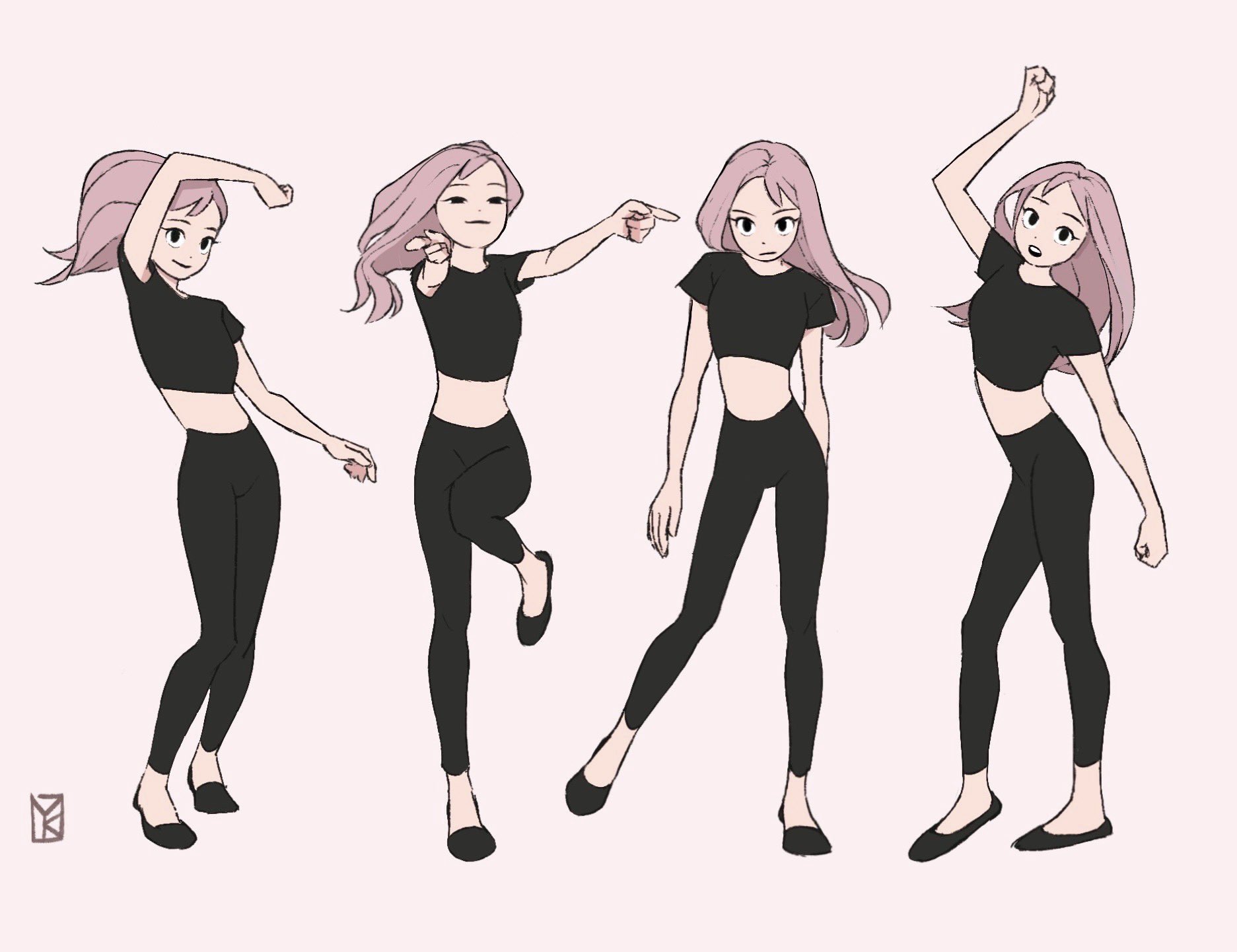 Anime 1873x1442 anime girls sketches simple background drawing minimalism long hair dancing looking at viewer standing signature belly finger gun