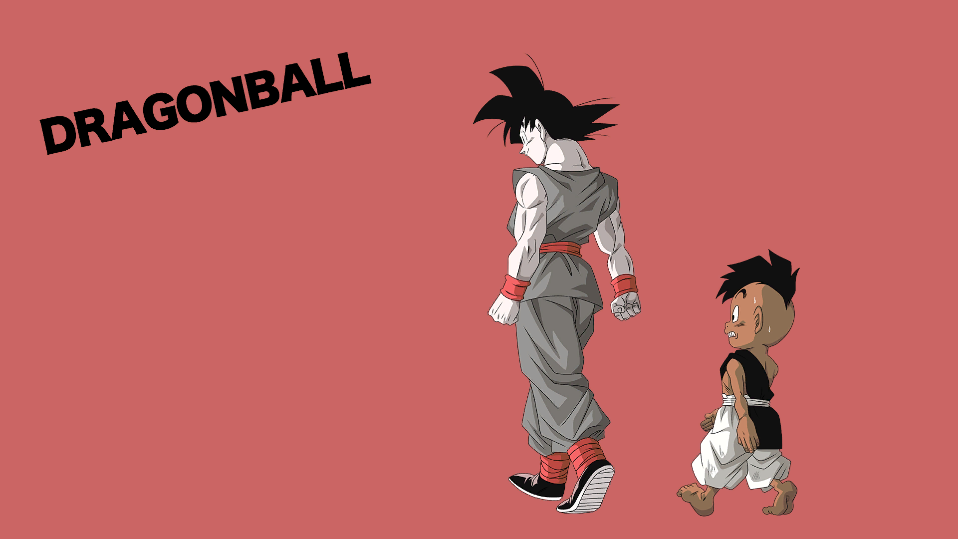 Anime 1920x1080 Dragon Ball Dragon Ball Z Son Goku Uub simple background muscles anime boys anime men minimalism red background sweat