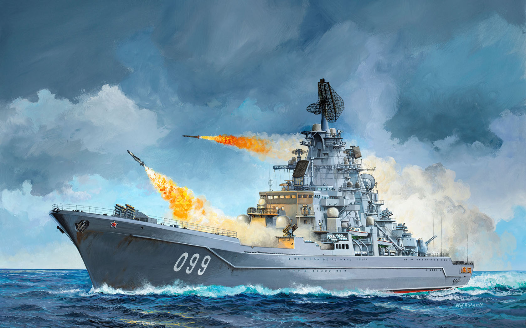 General 1680x1050 warship military Russian Navy water sky clouds ship military vehicle missiles artwork