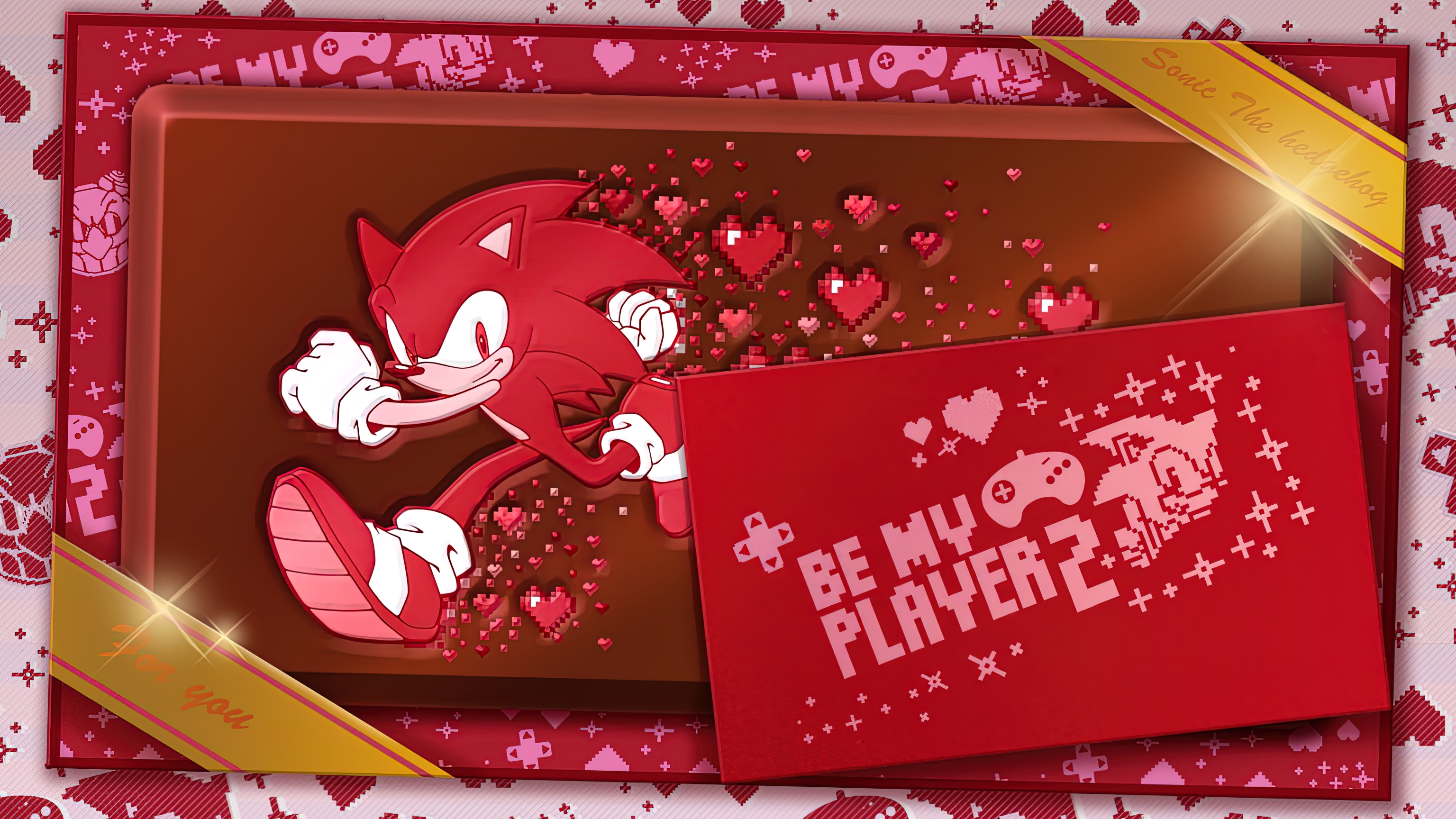 General 3072x1728 Sonic Sonic the Hedgehog Yui Karasuno artwork video game art Sega PC gaming video game characters video games Valentine's Day cards red background