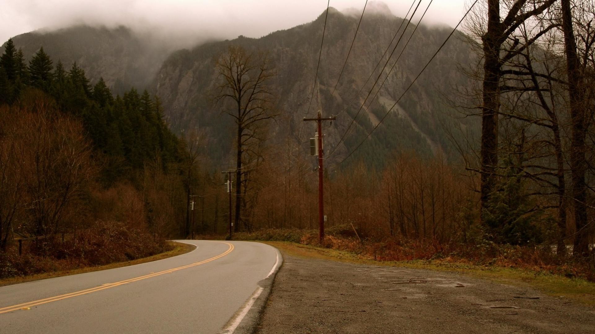 General 1920x1080 twin peaks David Lynch TV series TV road mist trees forest mountains nature