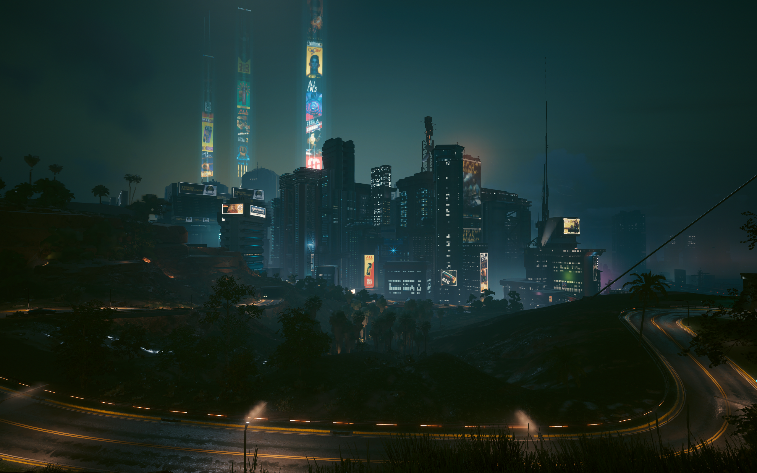 Anime 2560x1600 Cyberpunk 2077 road city city lights night building CGI