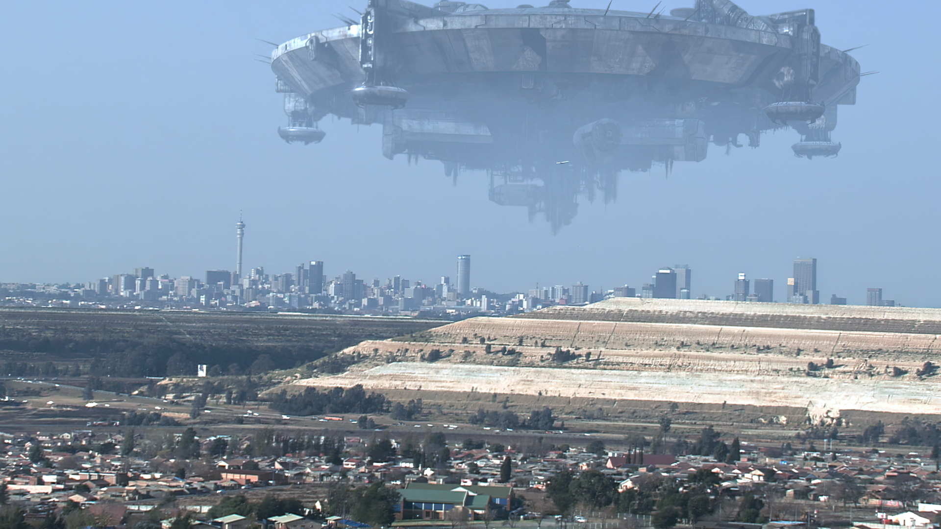 General 1920x1080 District 9 movies film stills Johannesburg spaceship sky city cityscape technology