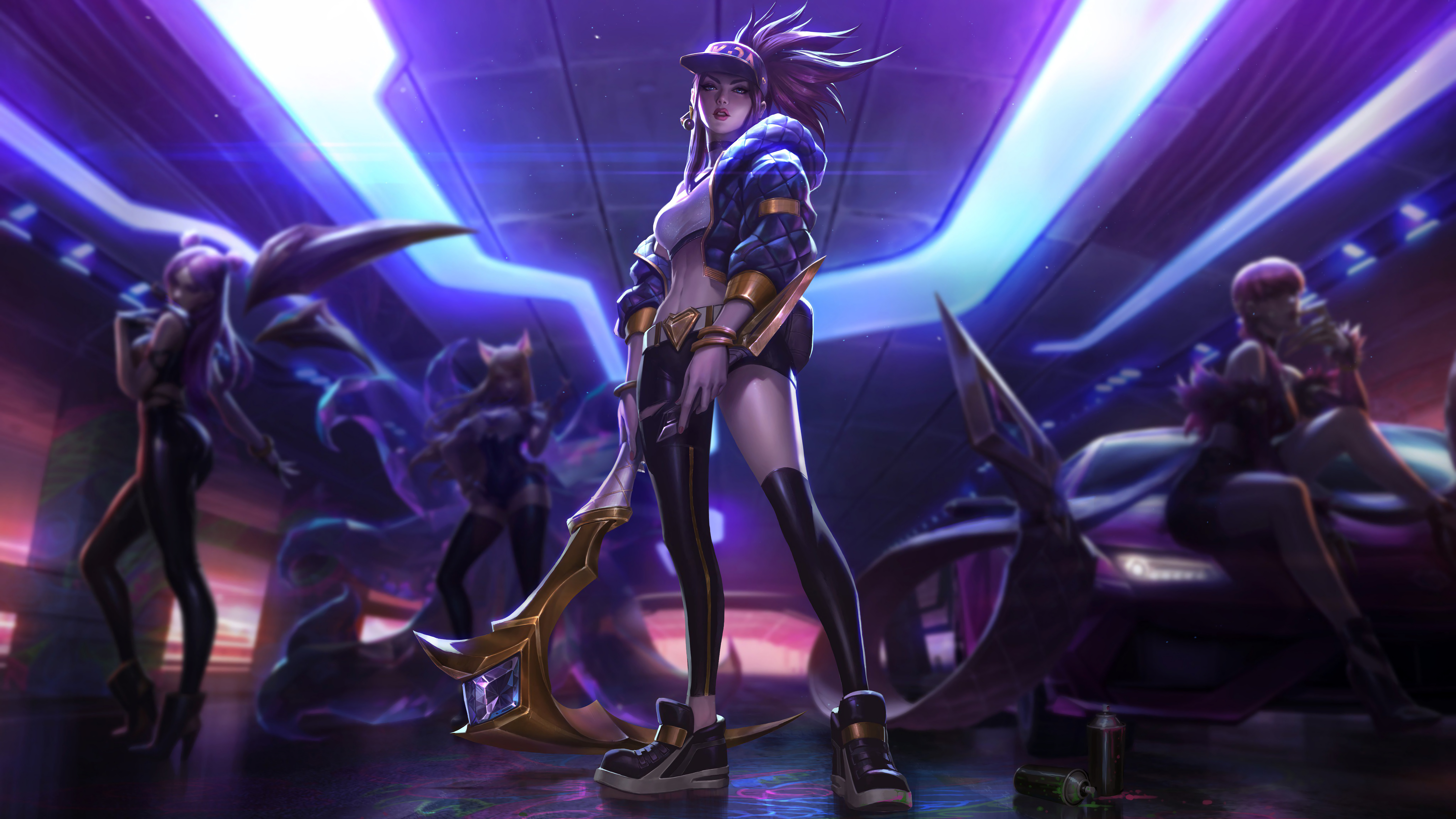 General 7680x4320 Akali (League of Legends) K/DA League of Legends video games hat video game characters video game girls long hair looking at viewer