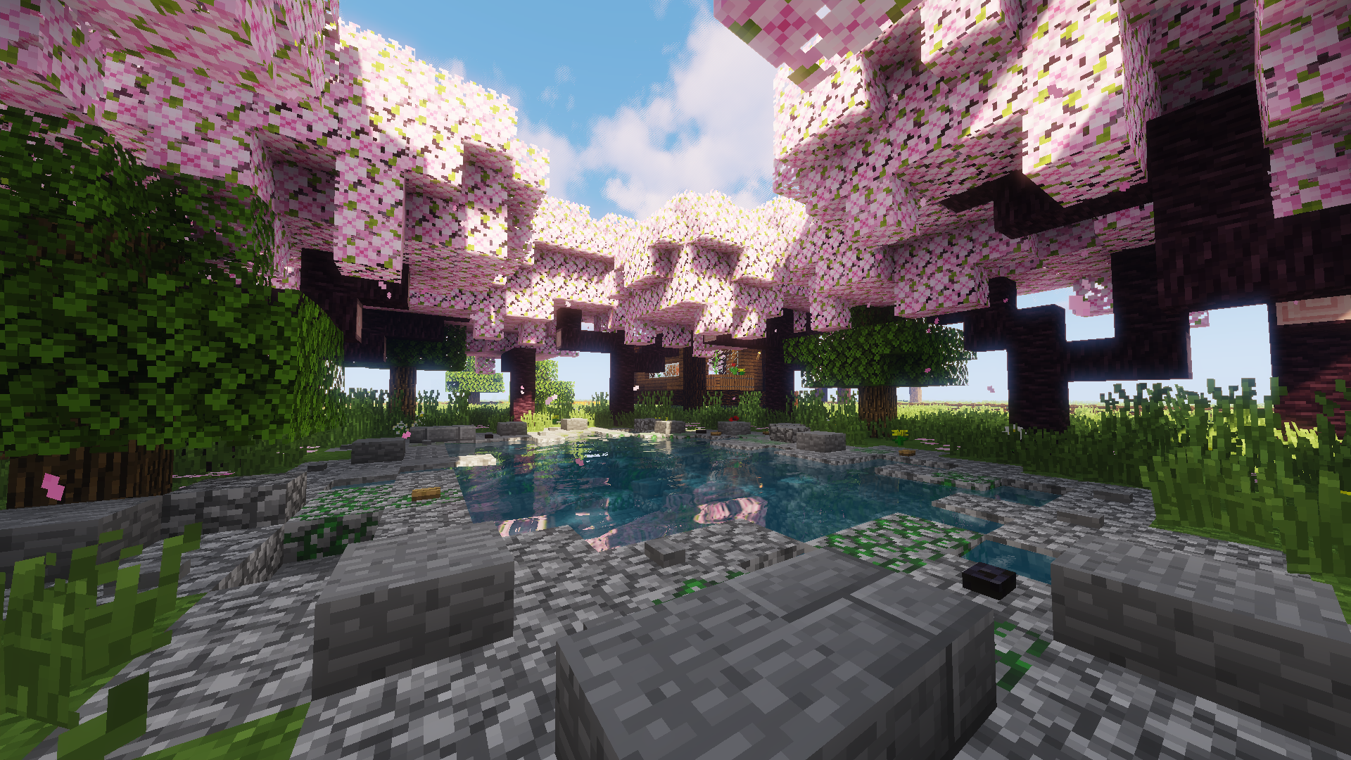 General 1920x1080 Minecraft shaders cherry blossom daylight calm Mojang video games