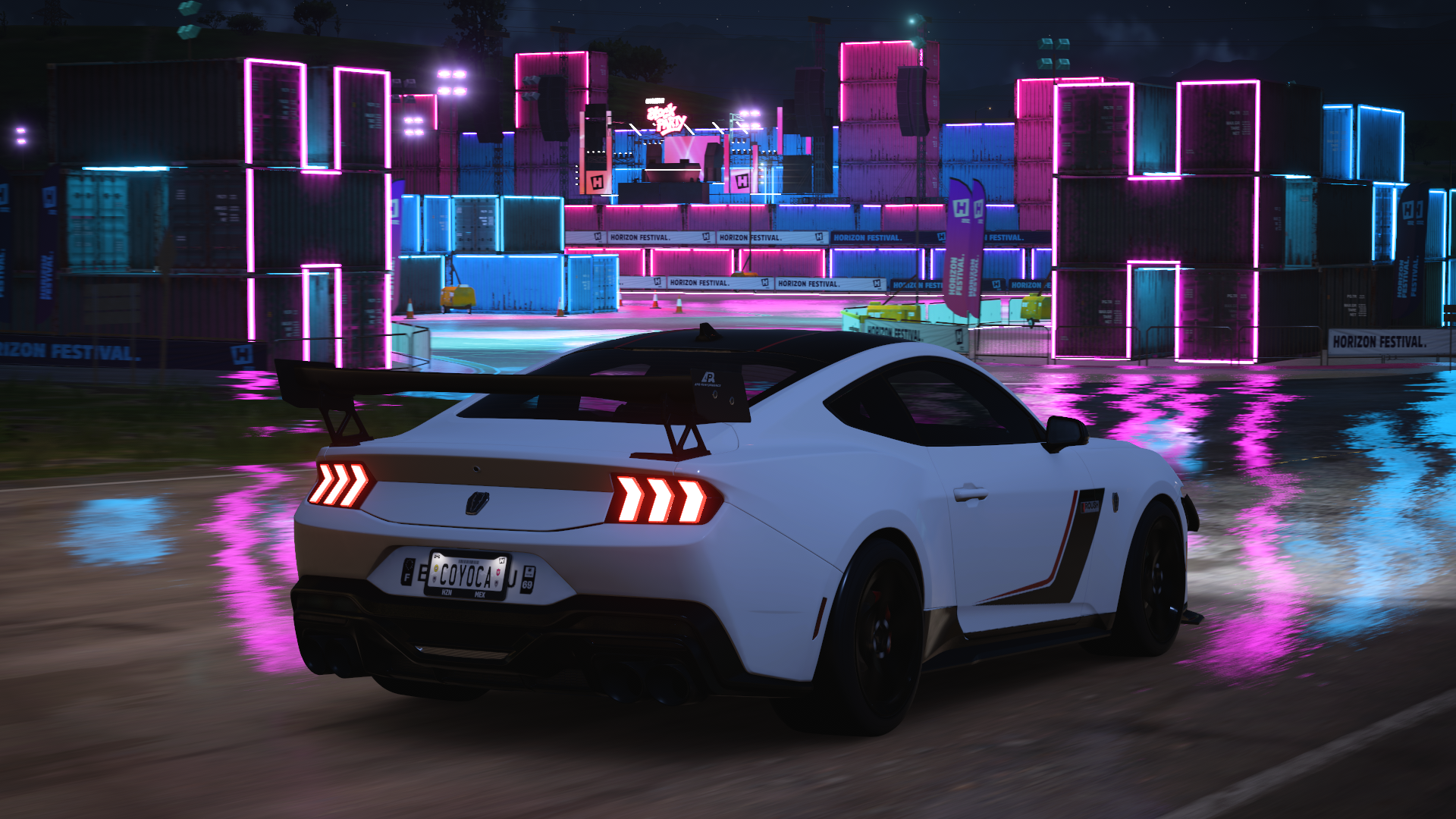 General 1920x1080 2025 Ford Mustang Dark Horse Forza Horizon 5 car neon reflection video games Ford muscle cars American cars V8 engine Turn 10 Studios PlaygroundGames Xbox Game Studios