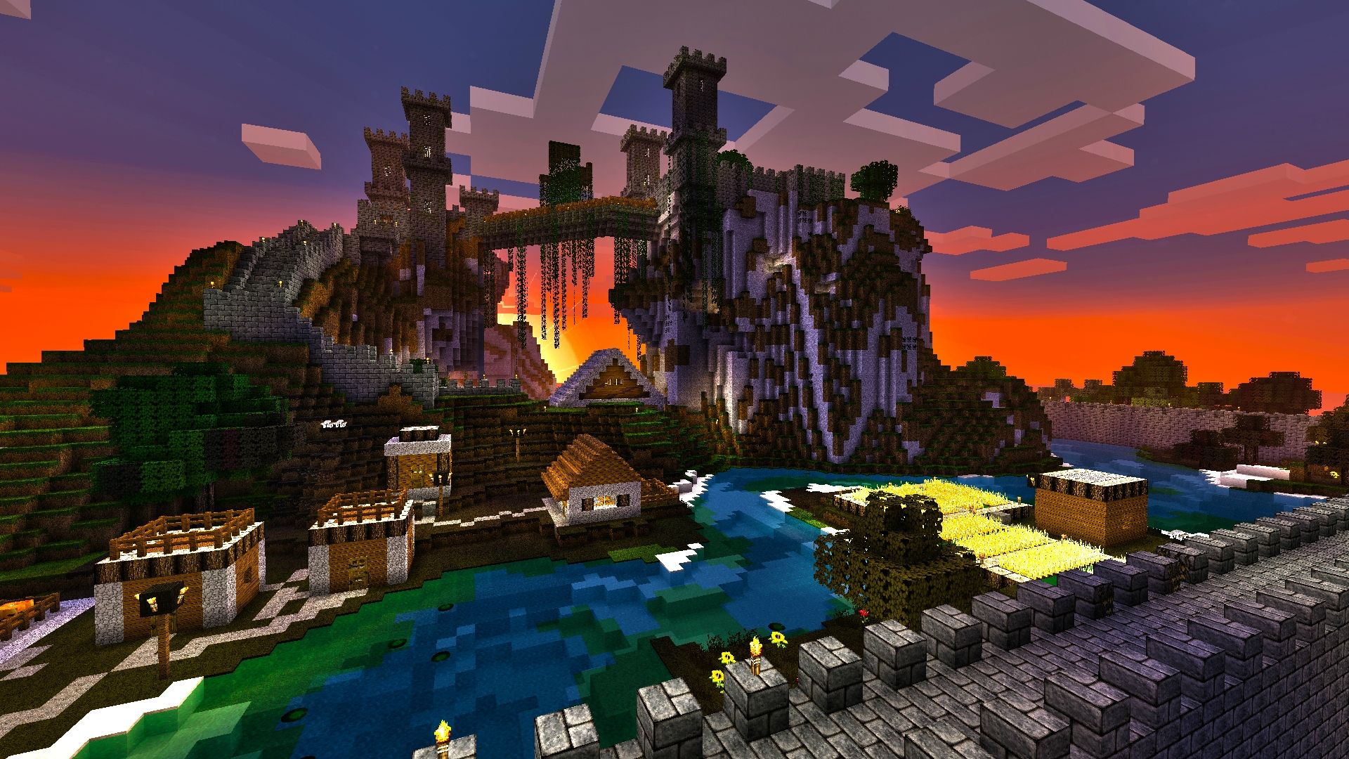 General 1920x1080 Minecraft castle building landscape