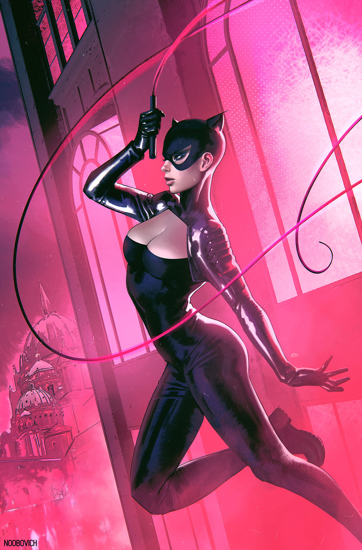 General 1200x1822 Ibrahem Swaid drawing Catwoman whips pink mask cleavage DC Comics