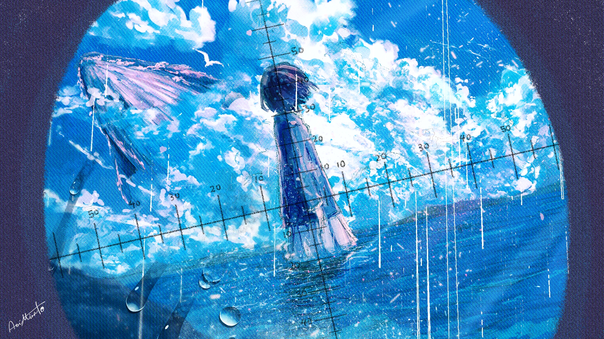 Anime 1920x1080 anime anime girls whale water drops short hair clouds scopes sea