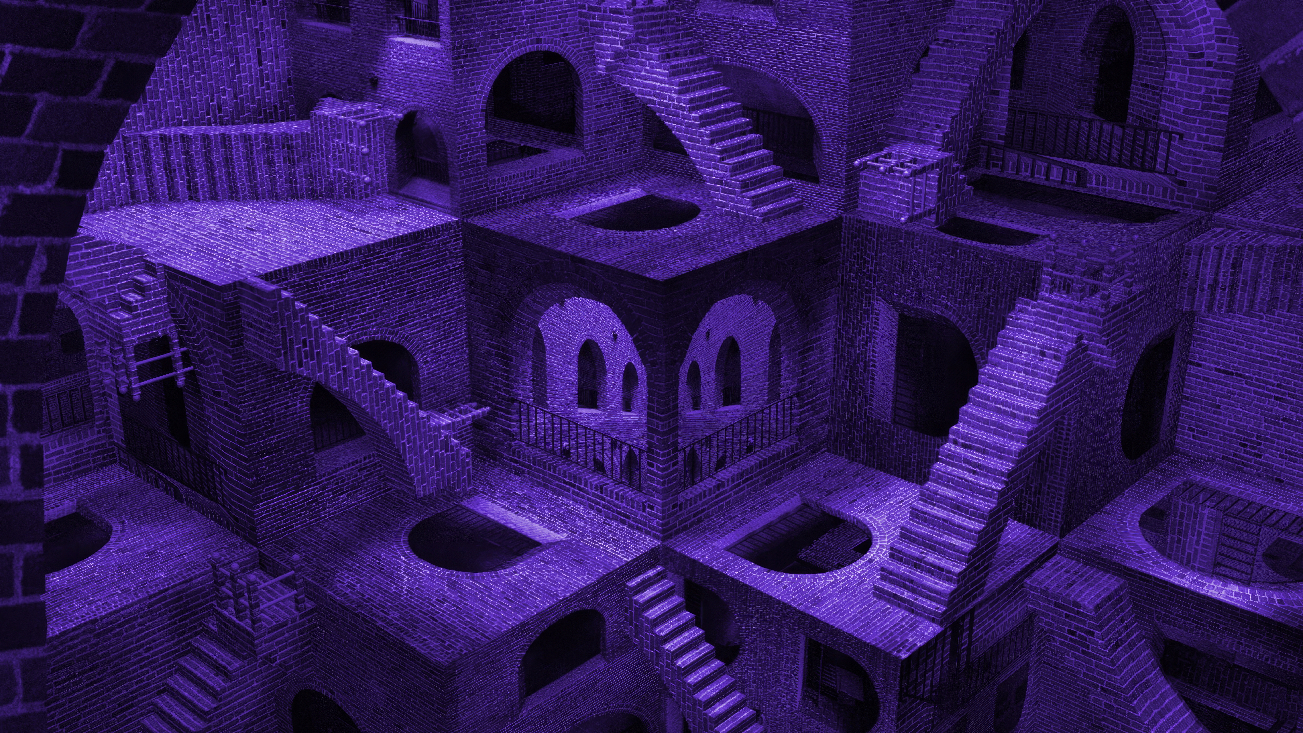 General 5120x2880 architecture optical illusion surreal purple stairs M. C. Escher