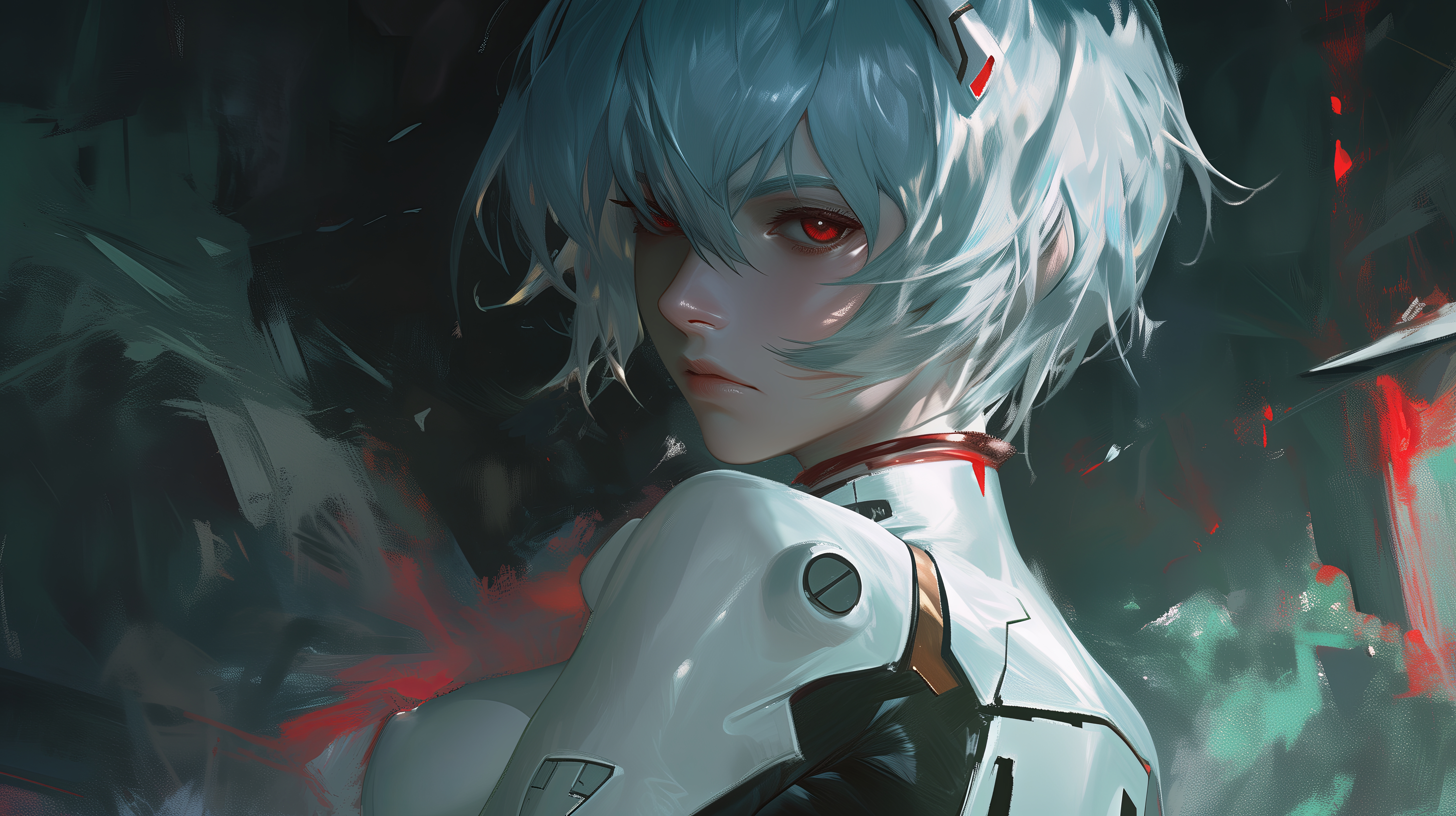 Anime 5824x3264 AI art anime women illustration looking at viewer Neon Genesis Evangelion Ayanami Rei