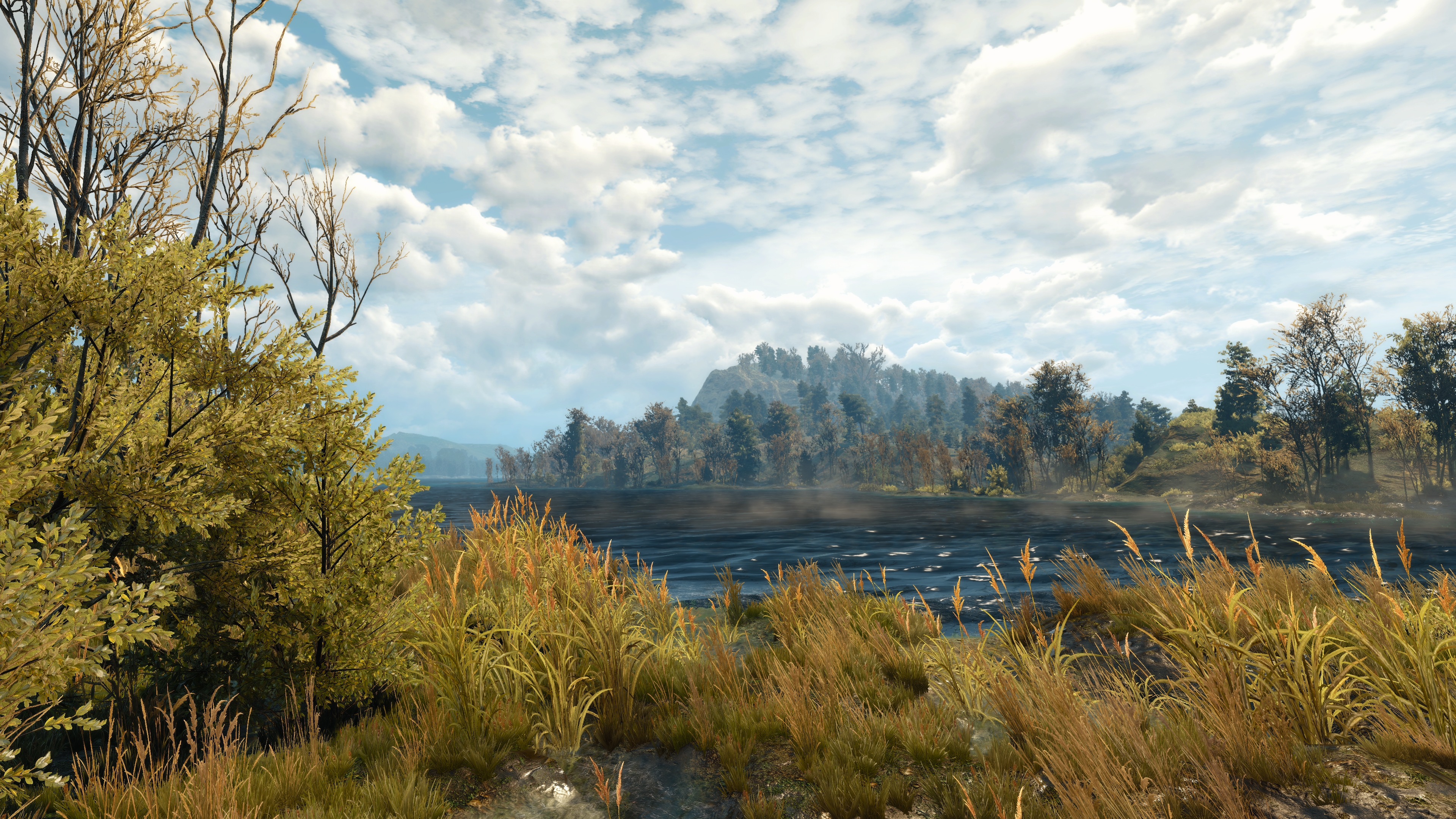 General 3840x2160 The Witcher 3: Wild Hunt screen shot river video game art clouds video games nature sunlight water sky trees lake CGI