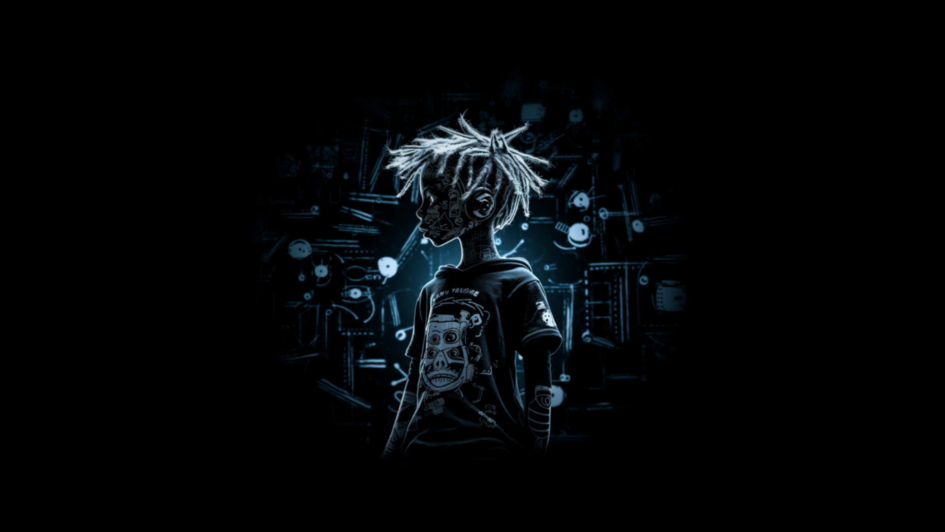 General 1920x1080 AI art edit cyberpunk Kid (Character) neon inverted digital art minimalism simple background children