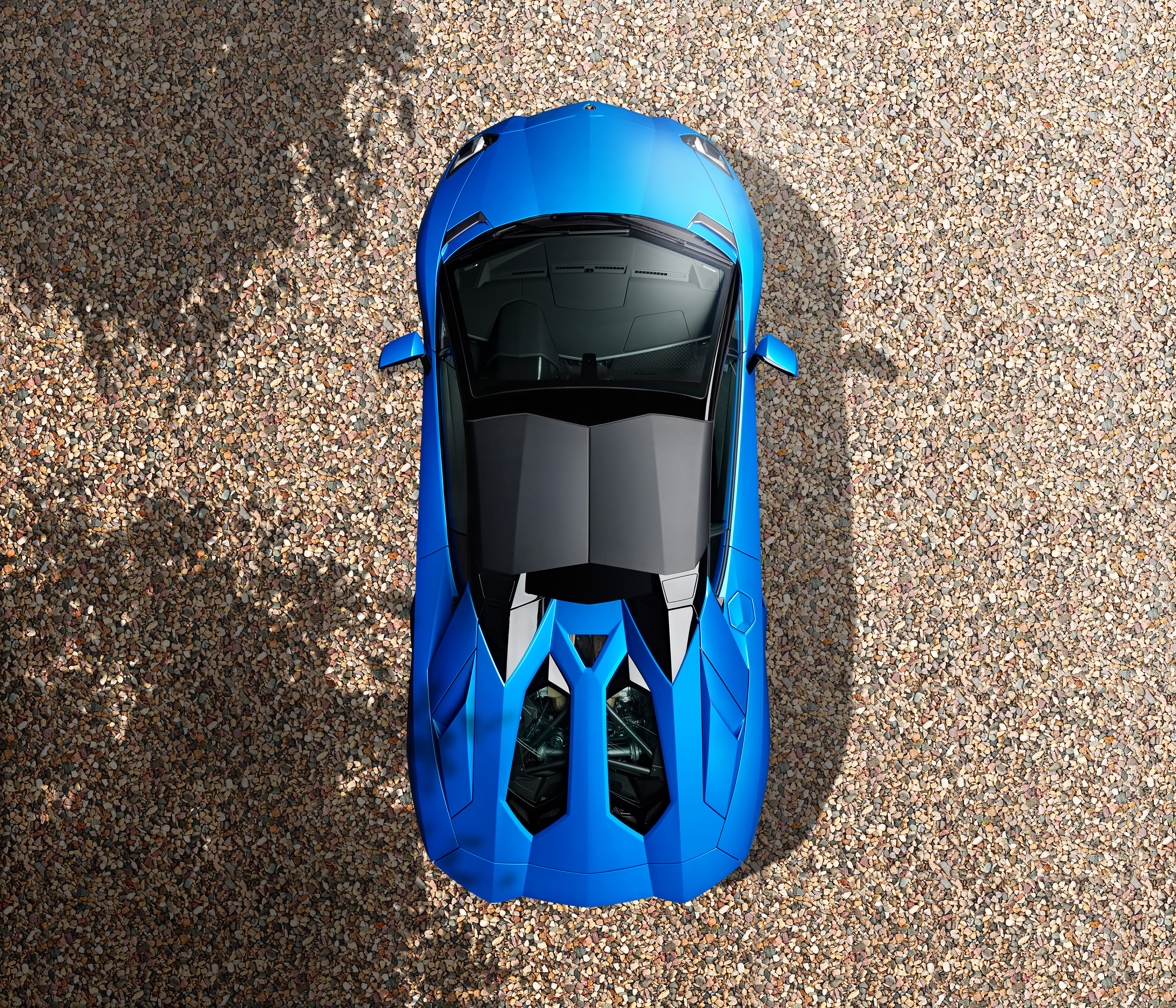 General 3500x3000 pebbles car vehicle shadow Lamborghini blue aerial view outdoors blue cars top view sunlight digital art