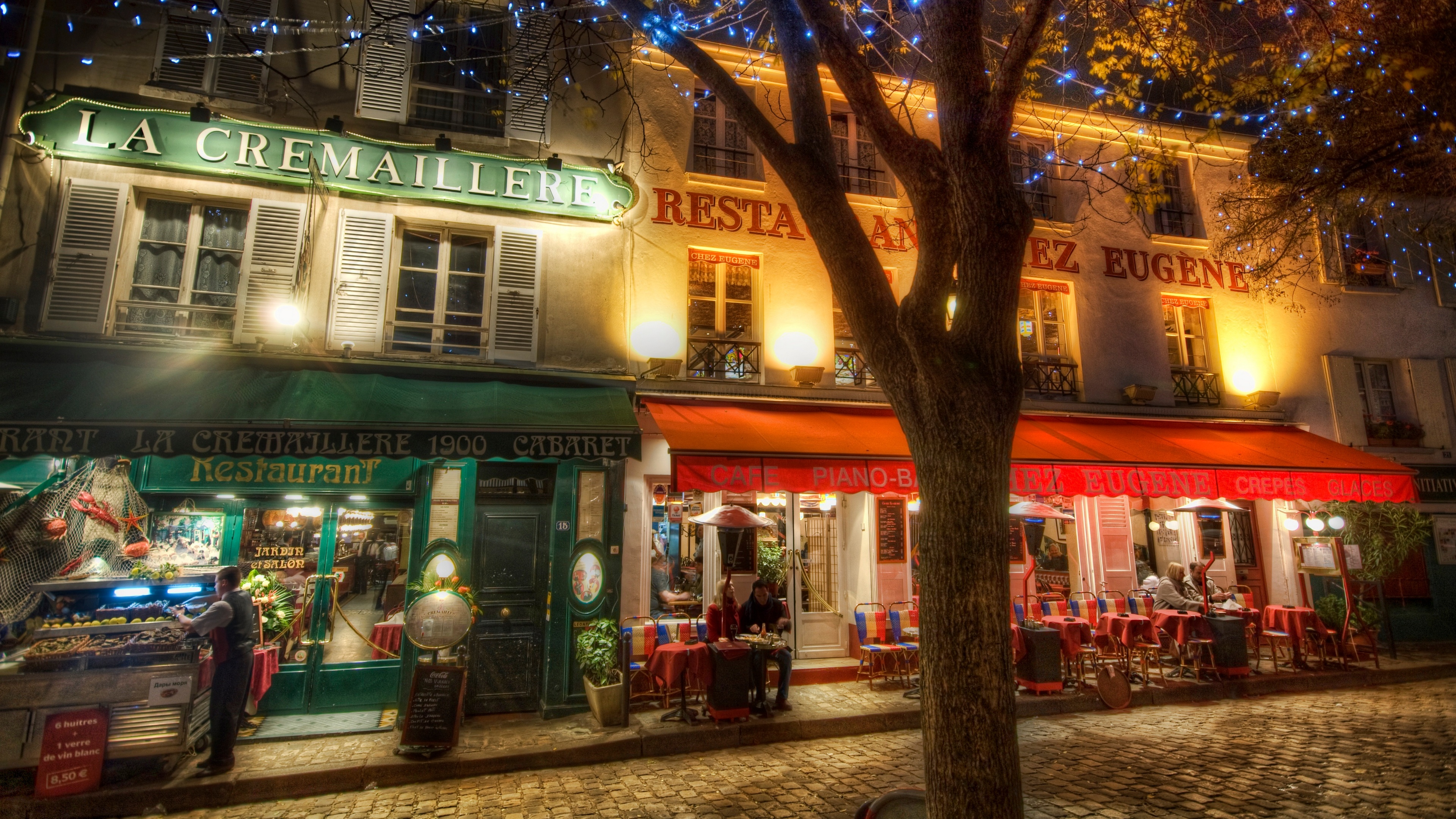General 3840x2160 Trey Ratcliff photography 4K France building lights trees restaurant cafe night Lyon street