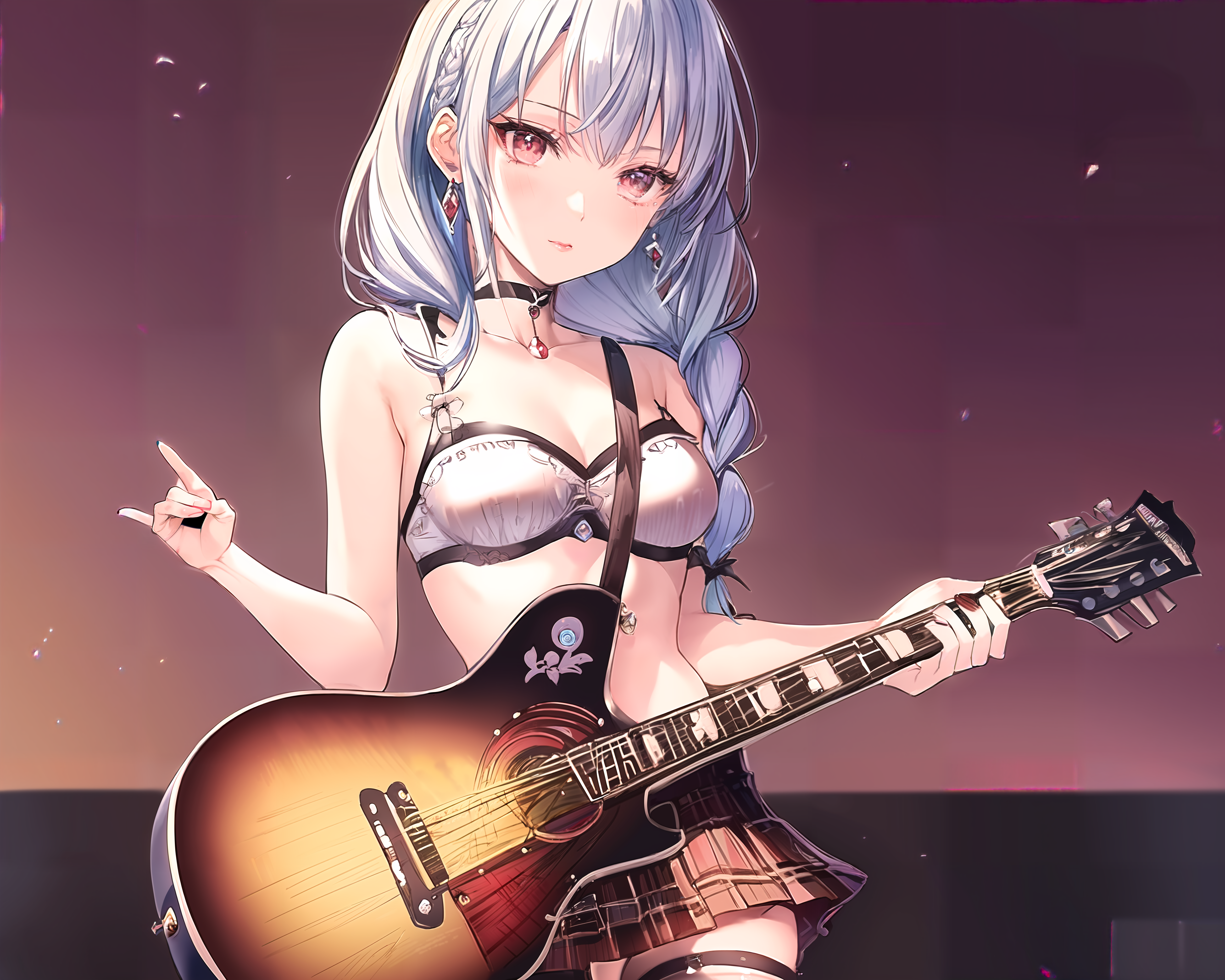 Anime 5120x4096 guitar anime anime girls artwork digital art AI art original characters Mia27000 musical instrument braids earring