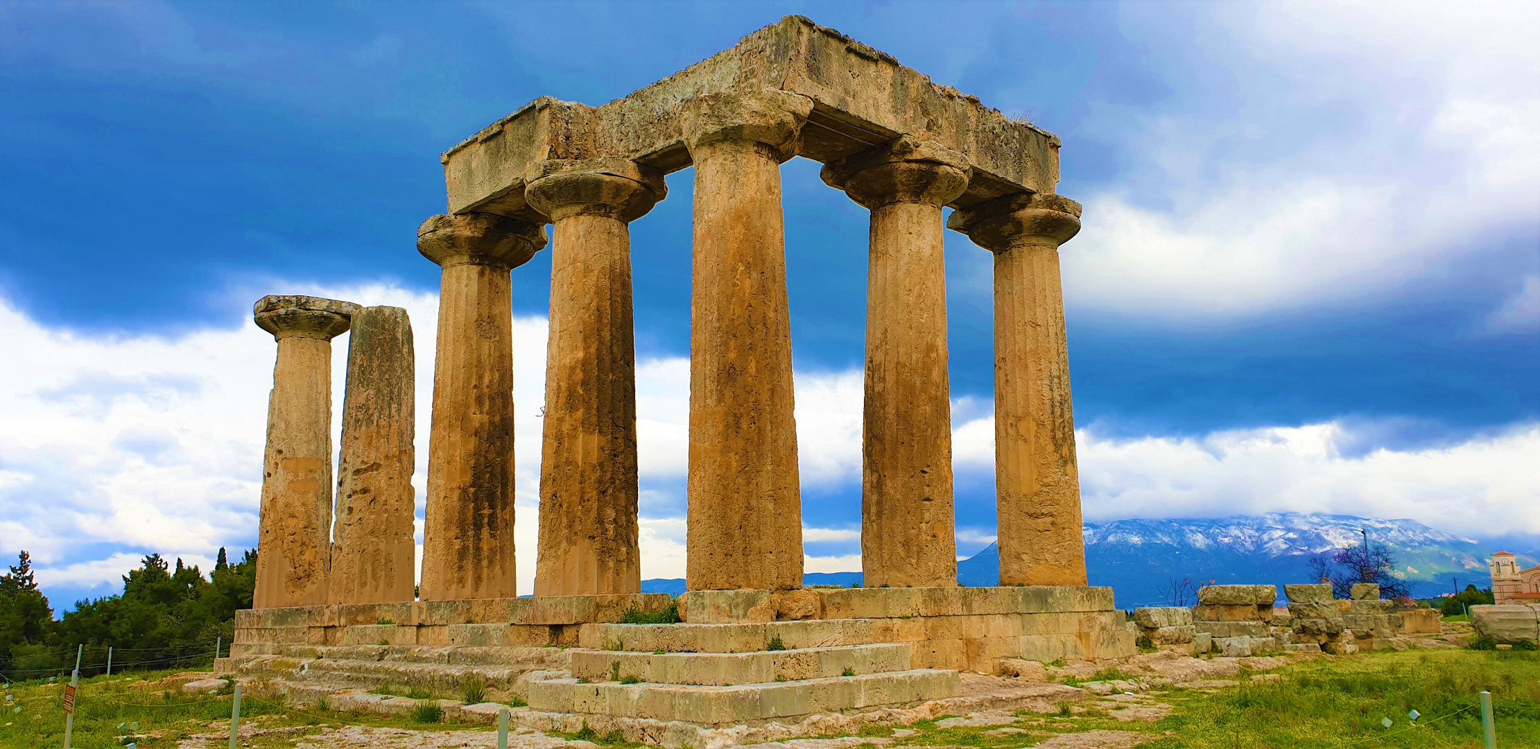 General 2221x1080 Corinthia ruins Greece architecture sky clouds