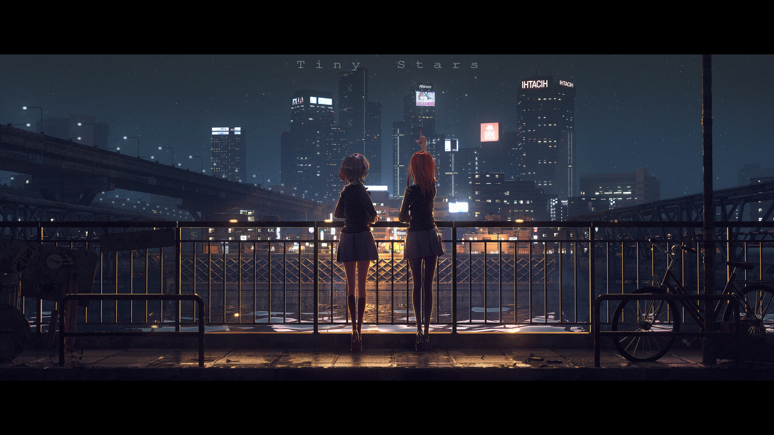 Anime 2560x1440 Love Live! Tang Keke Shibuya Kanon cityscape anime girls city lights lights city night