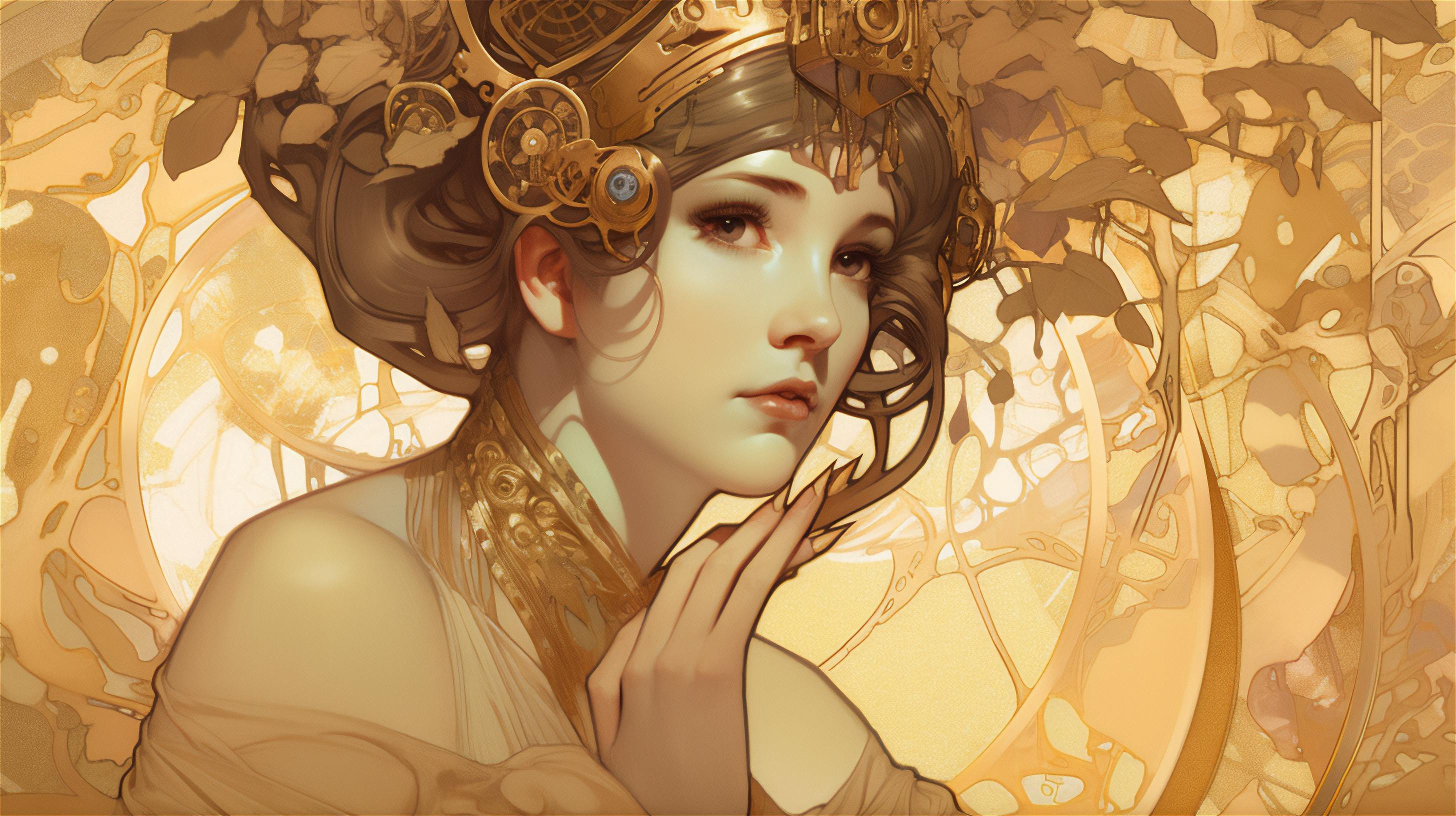 General 2912x1632 AI art women Art Nouveau gold face