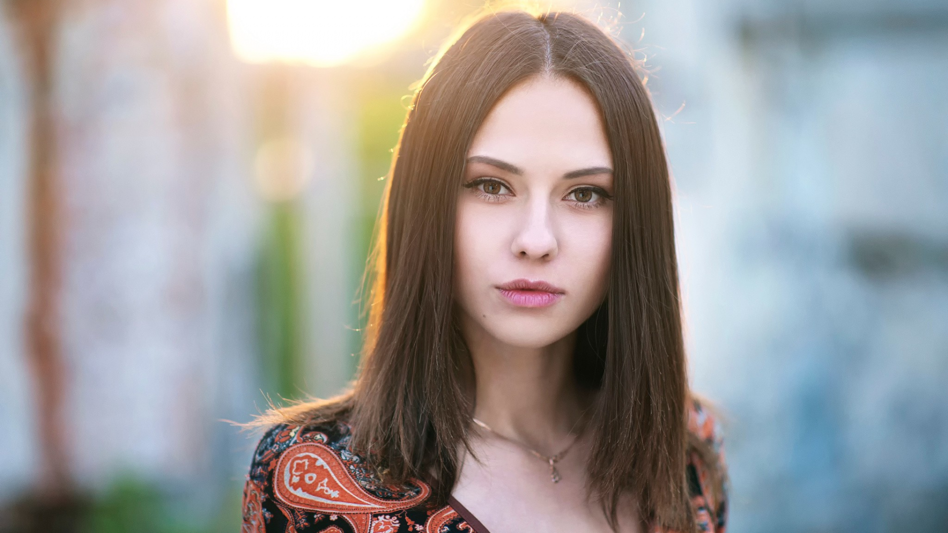People 1920x1080 portrait women brown eyes brunette face Catherine Timokhina Maxim Maximov women outdoors outdoors straight hair lipstick makeup looking at viewer necklace shoulder length hair Russian women Russian model